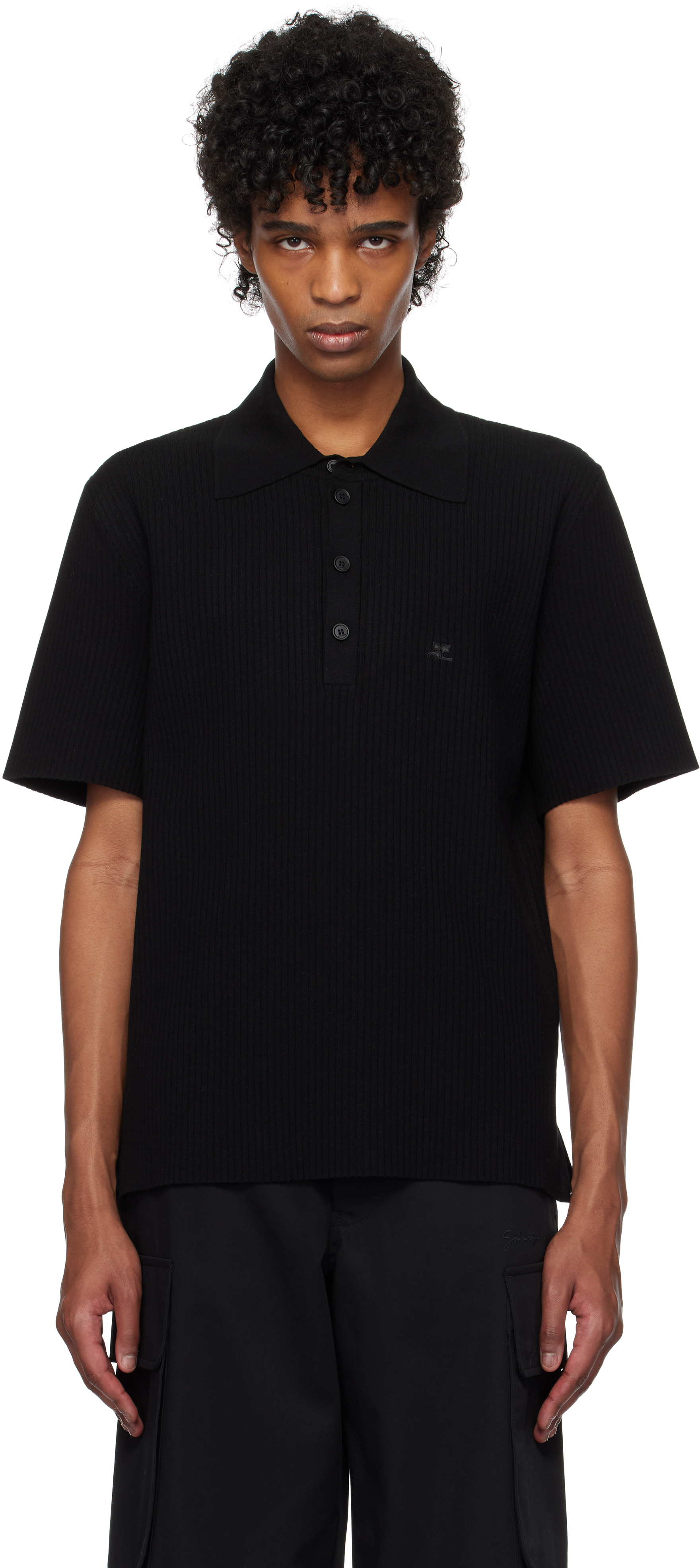 Courrèges Black Rib Knit Polo