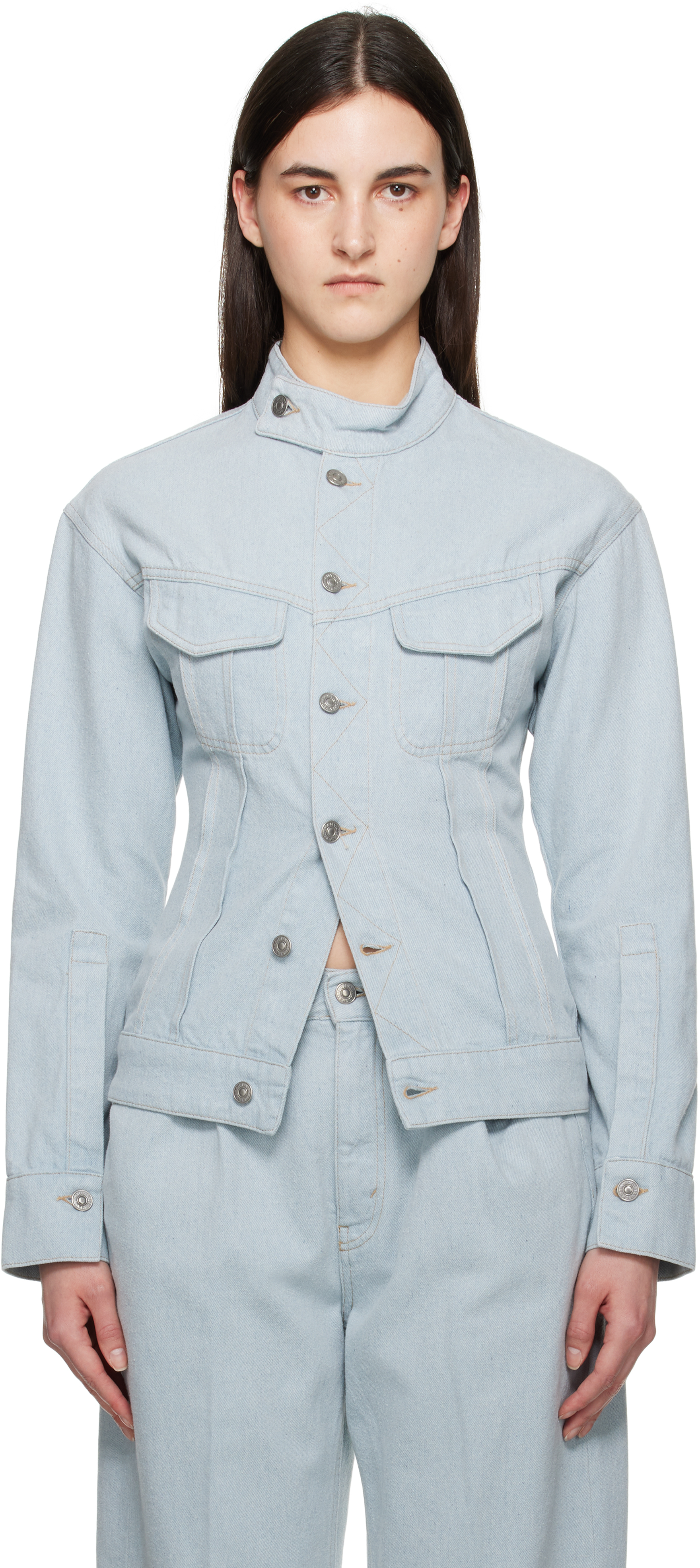 Victoria Beckham Blue Sculptural Denim Jacket In Light Azul