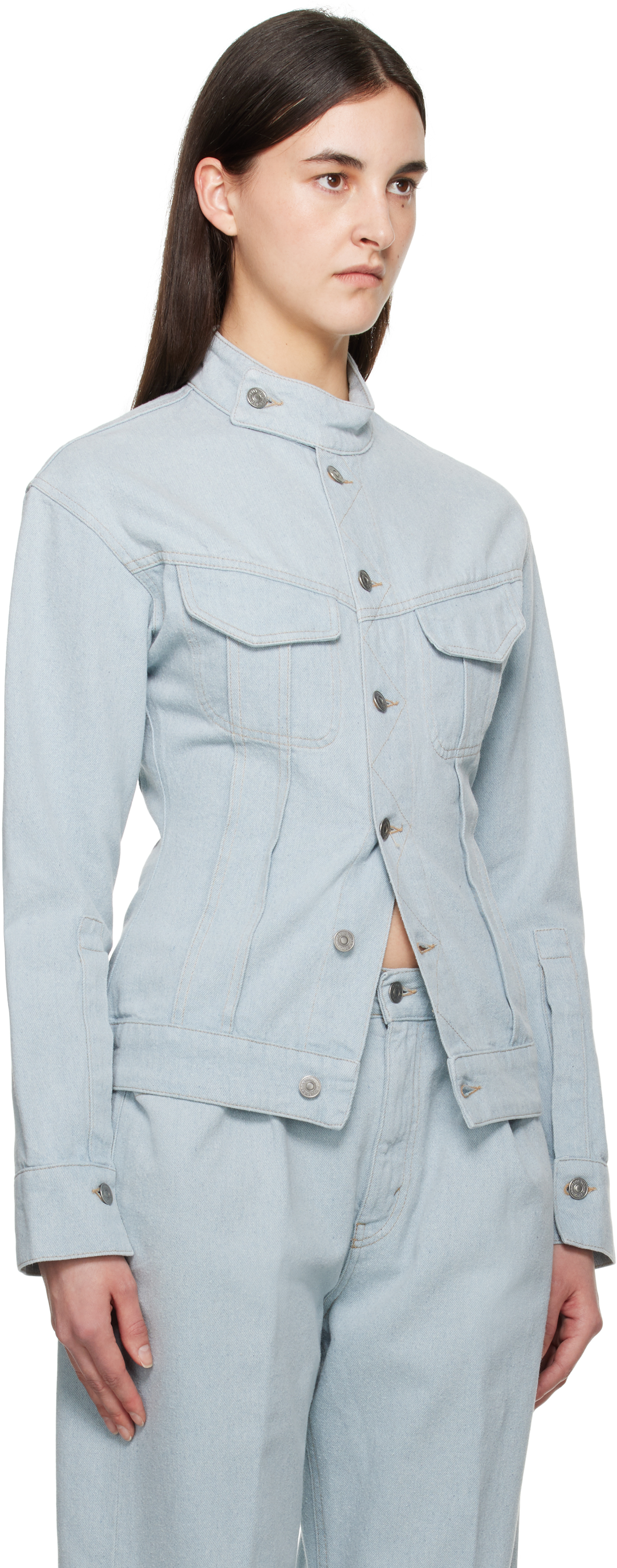 Victoria Beckham Blue Sculptural Denim Jacket In Light Azul