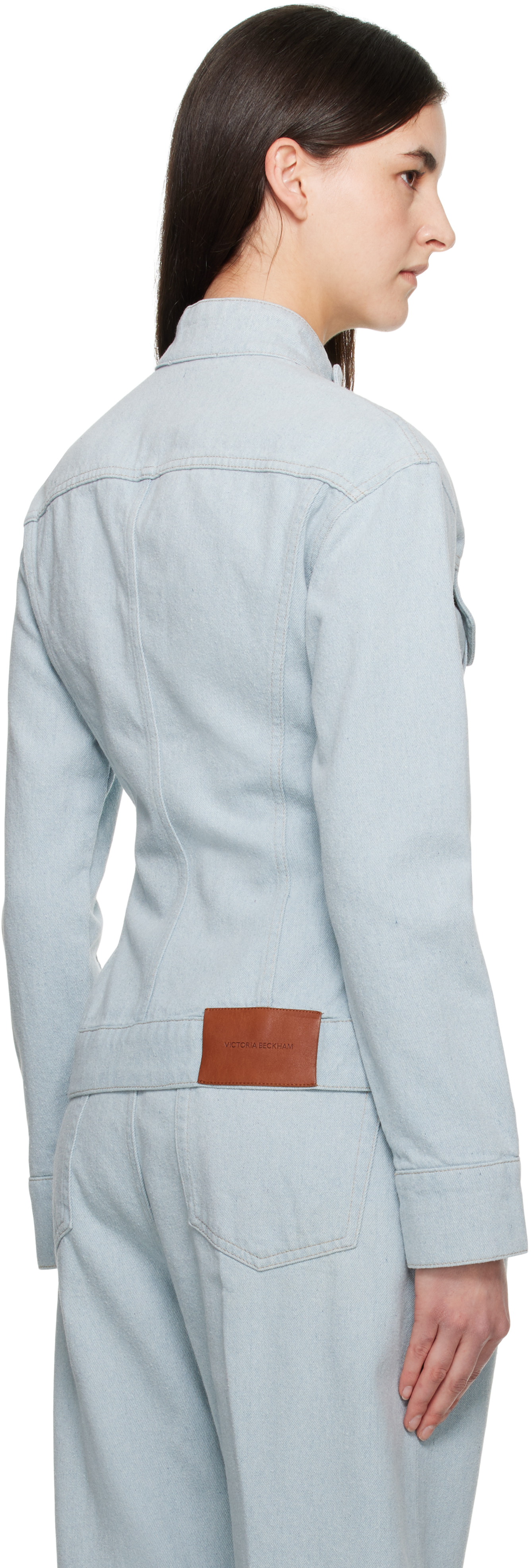 Victoria Beckham Blue Sculptural Denim Jacket In Light Azul