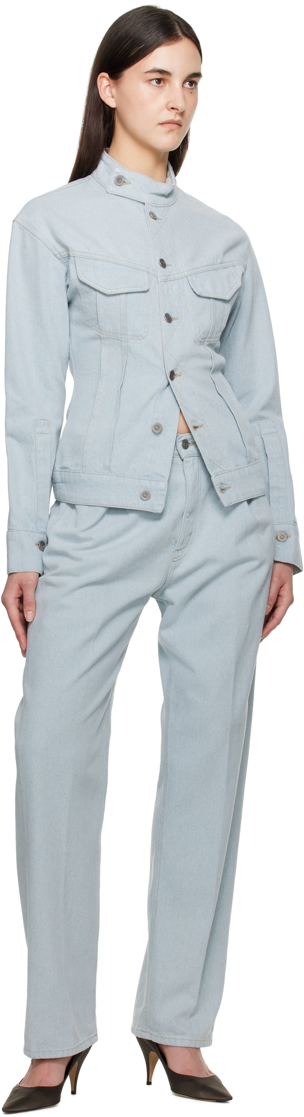 Victoria Beckham Blue Sculptural Denim Jacket In Light Azul