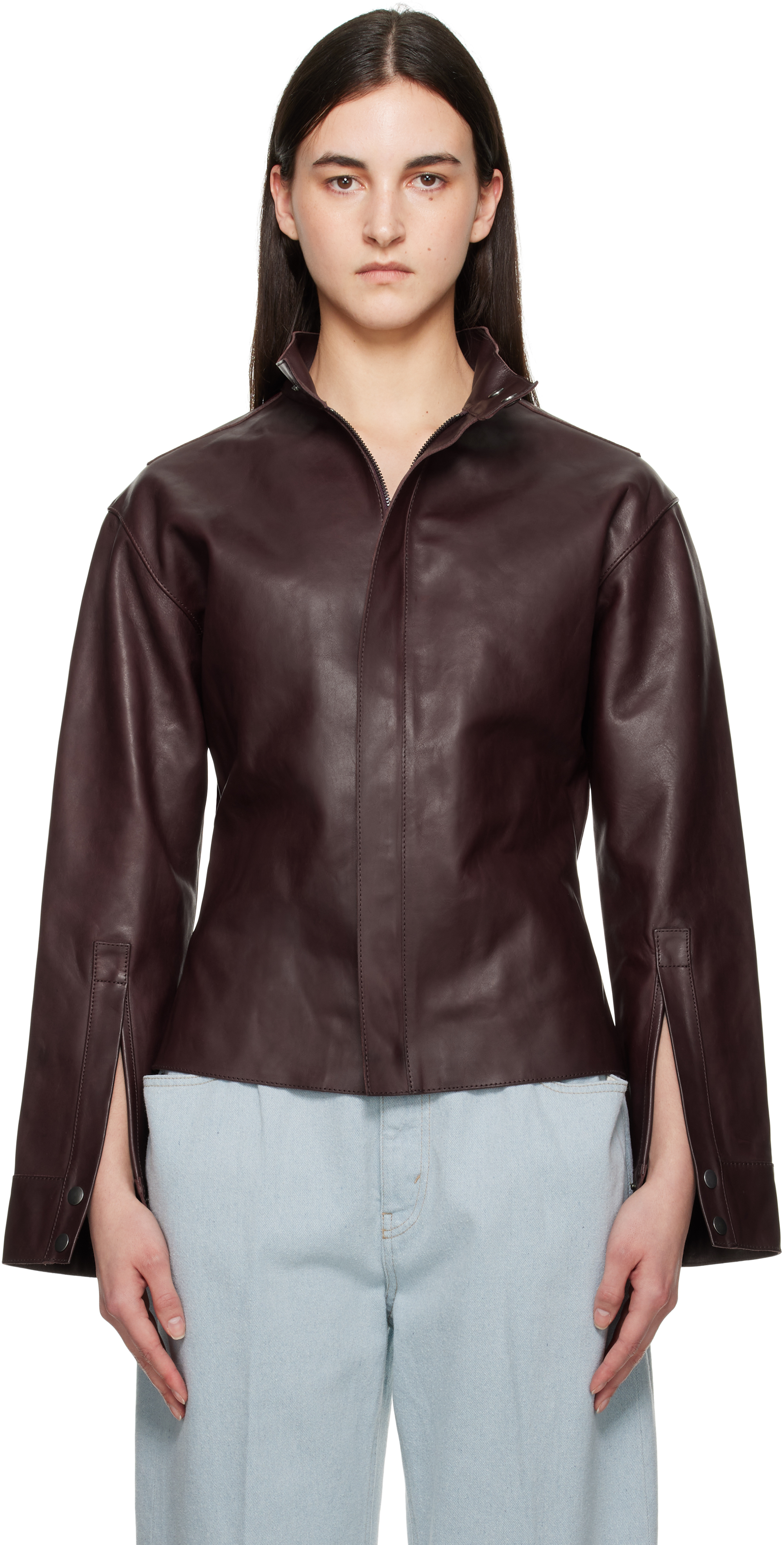 Burgundy Sculptural Leather Jacket