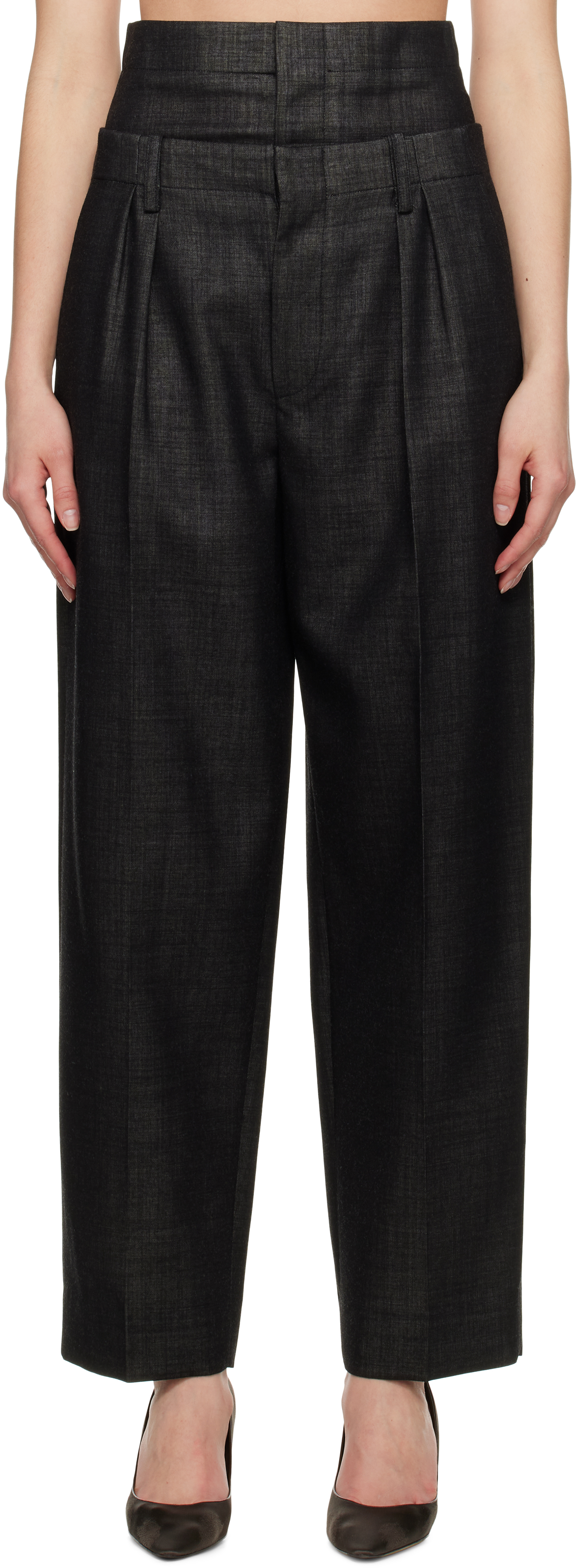 Shop Victoria Beckham Black Double Waistband Trousers In Black / Ivory