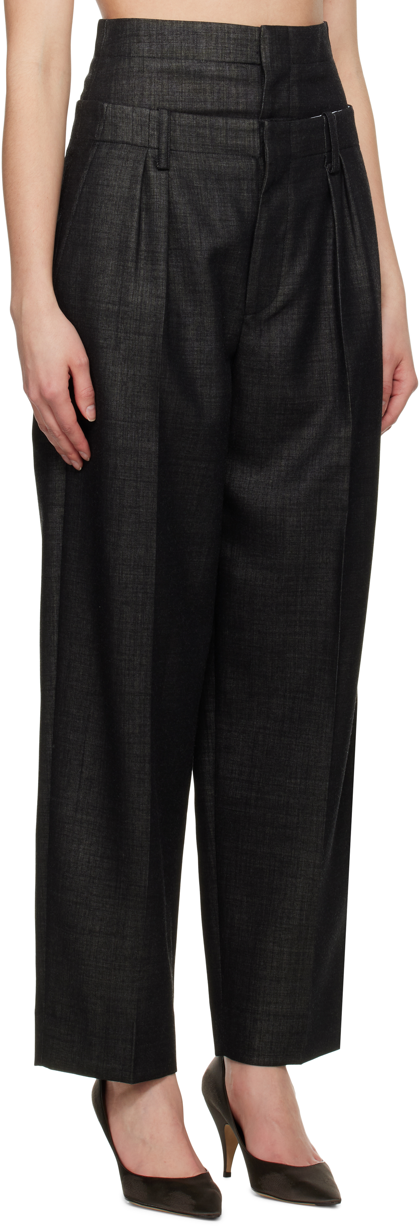 Shop Victoria Beckham Black Double Waistband Trousers In Black / Ivory