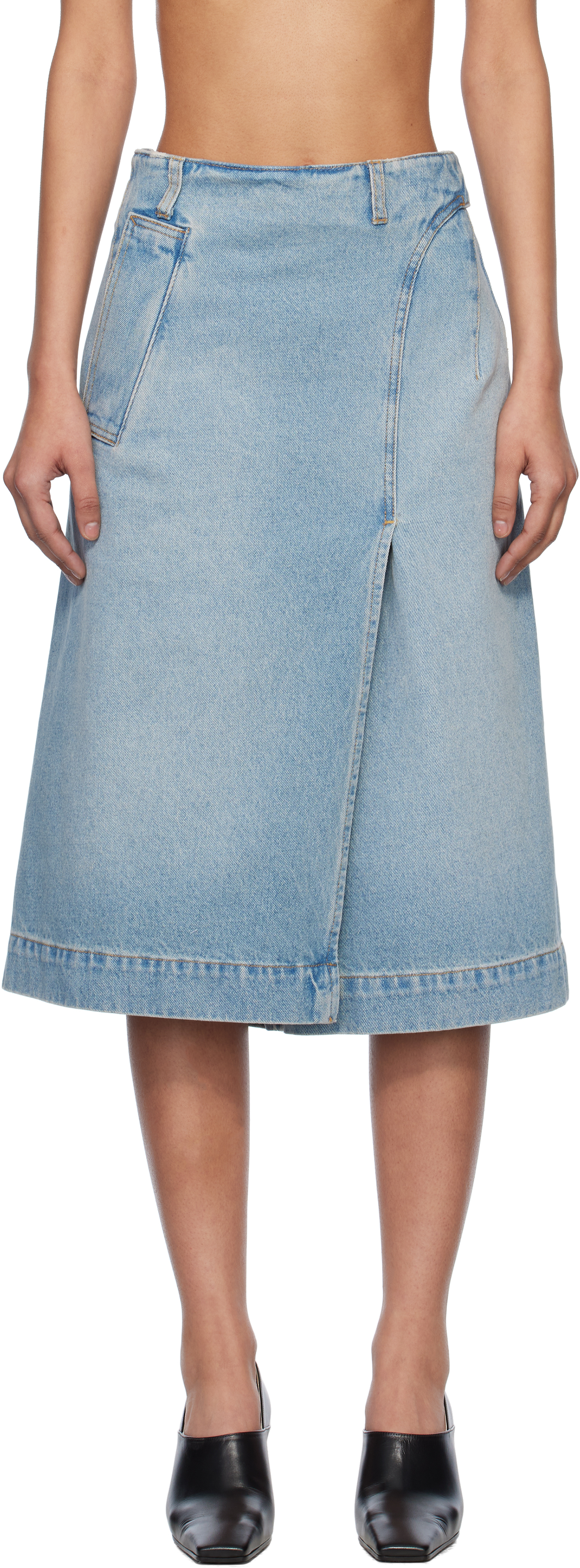 【大人気】Victoria Beckham ラップディテール デニムスカート Victoria Beckhamのブルー ラップ ディテール デニム ミディアム