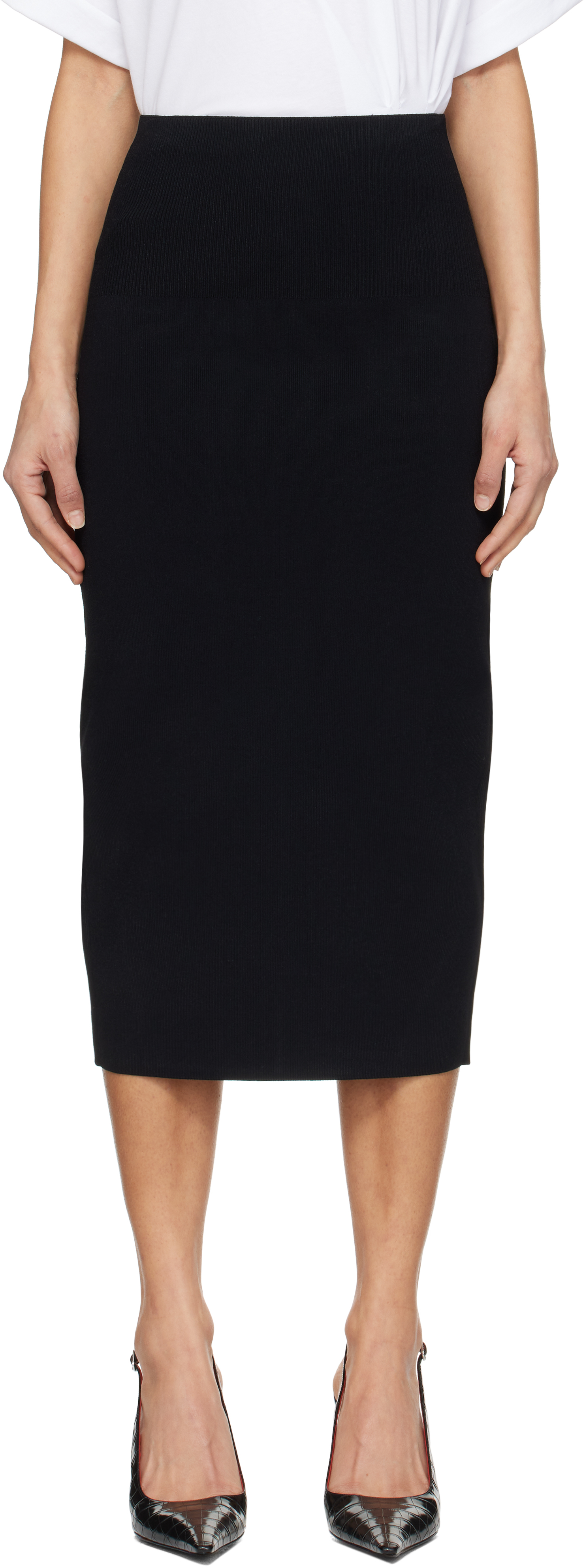Shop Victoria Beckham Black Fitted Midi Skirt