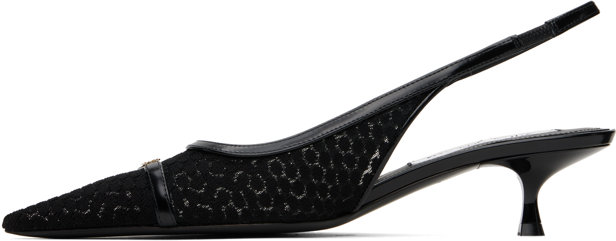 Victoria Beckham Black Mesh Slingback Kitten Heel In 21090-001-black