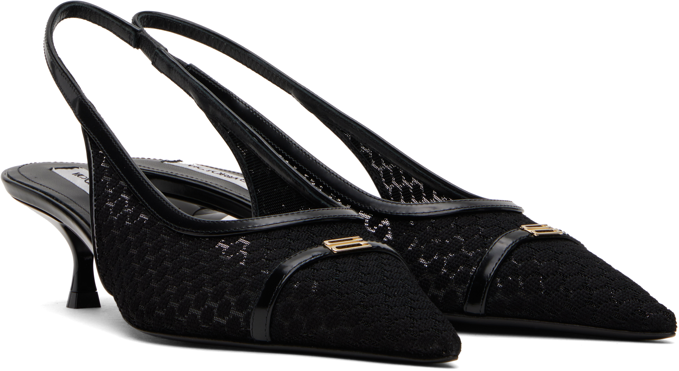 Victoria Beckham Black Mesh Slingback Kitten Heel In 21090-001-black