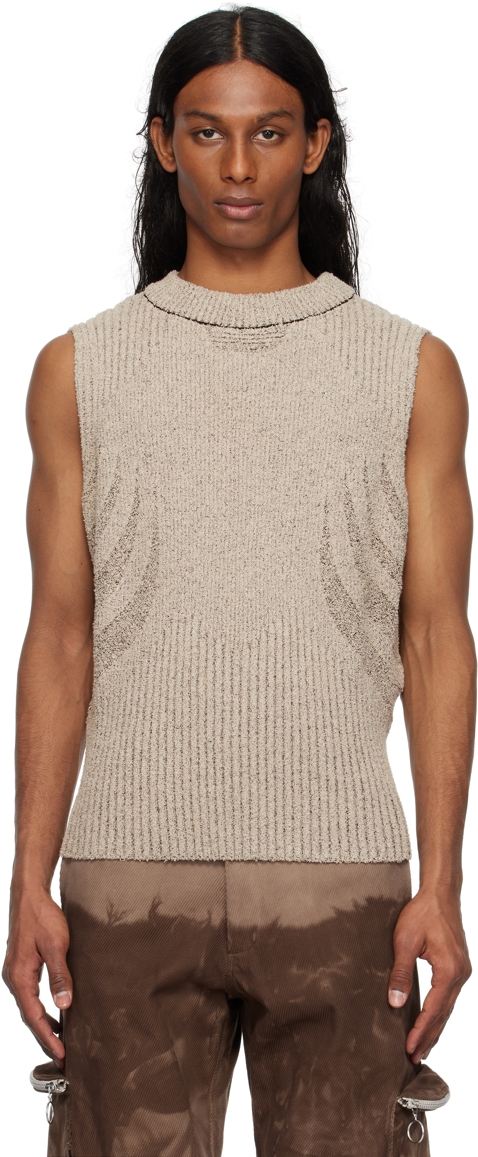 Charlie Constantinou Beige & Brown Knit Vest In Beige/brown (natural