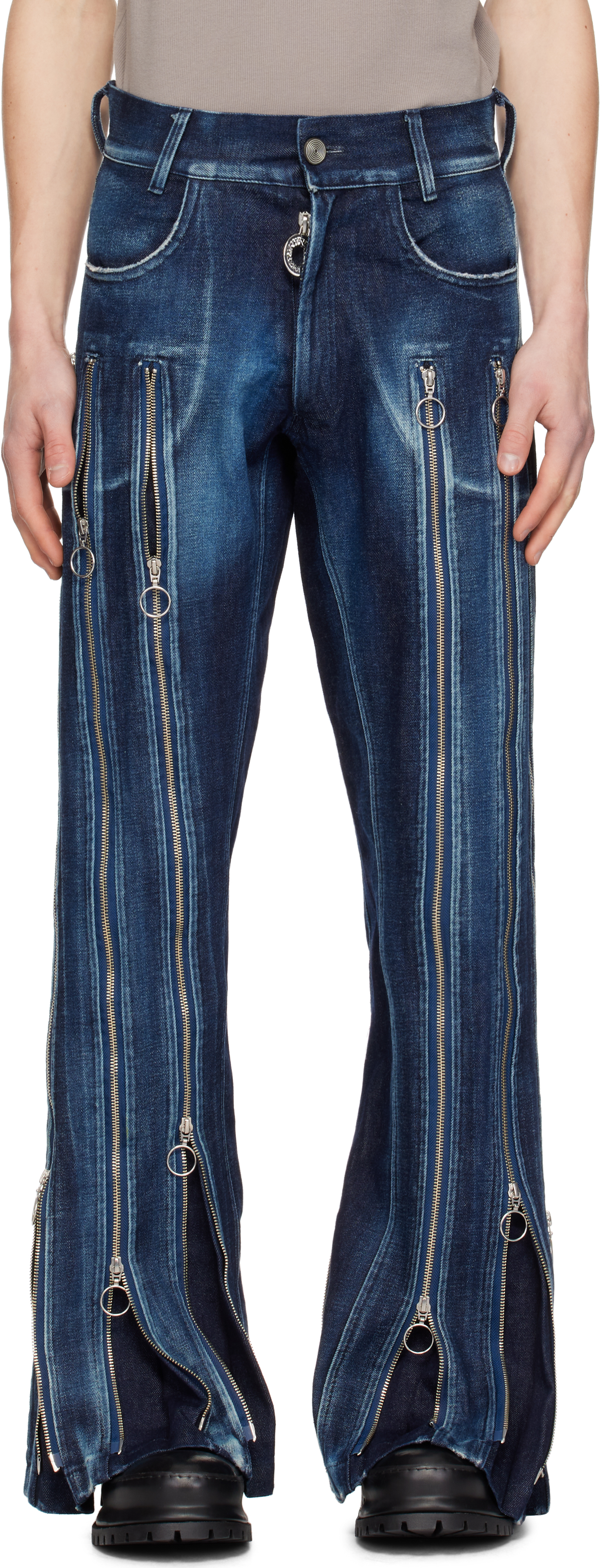 Blue Adjustable Fit Zip Jeans