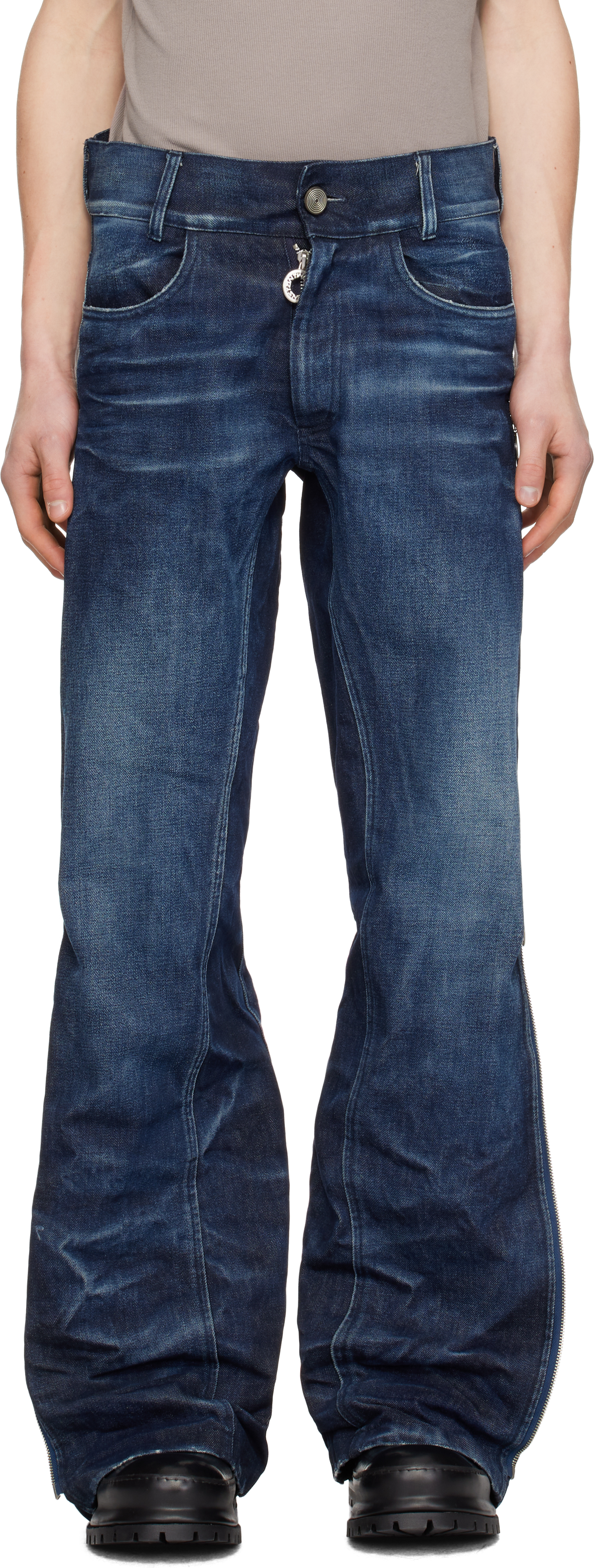 Blue Adjustable Fit Zip Jeans