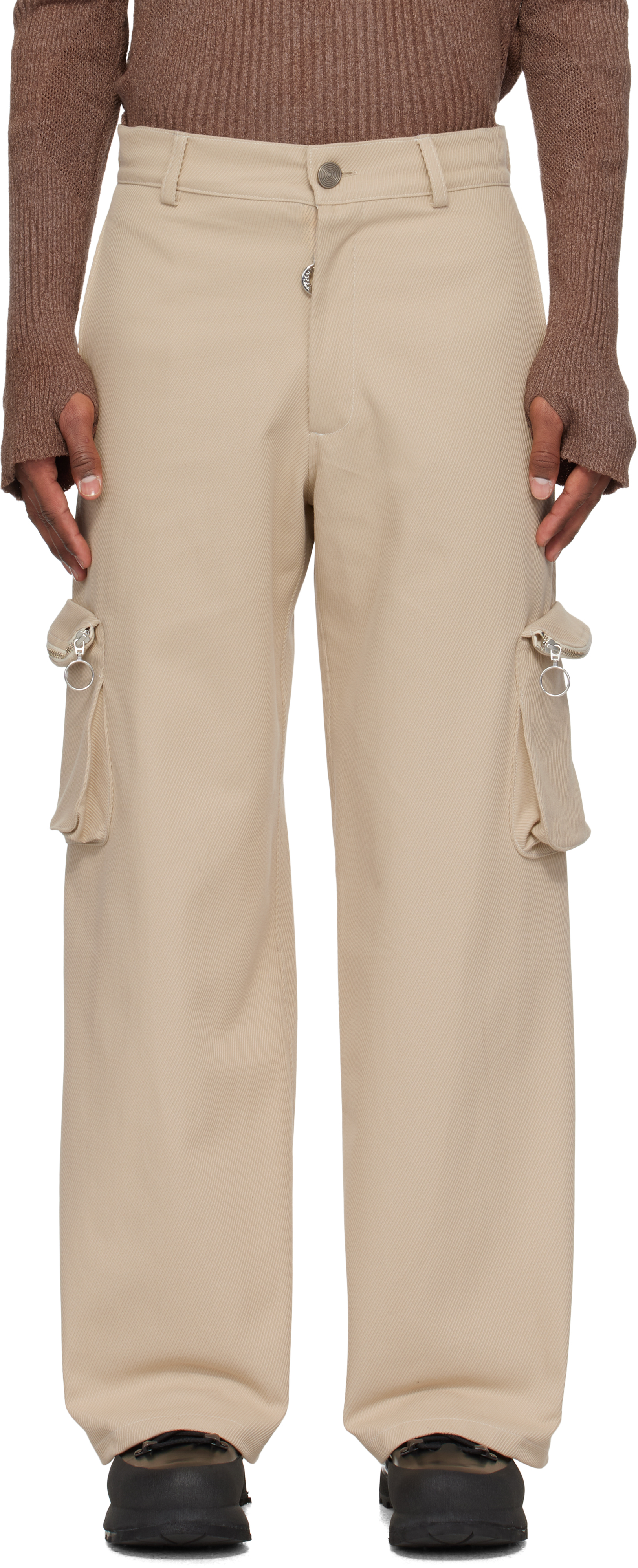 Beige Multi Pocket Cargo Pants