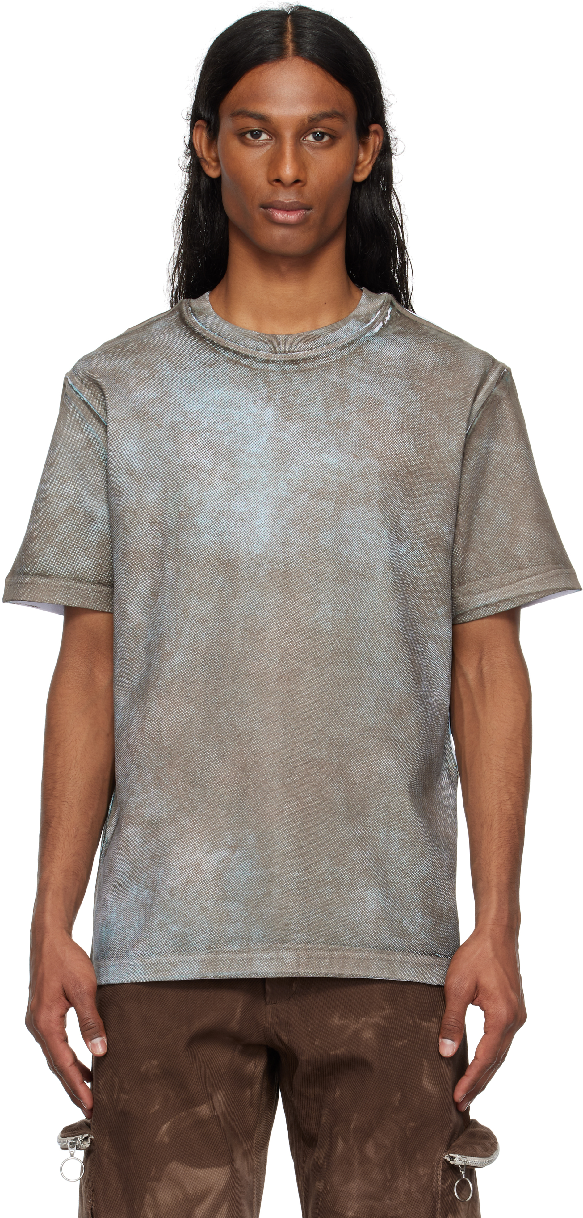 Blue & Brown Screen-Printed T-shirt