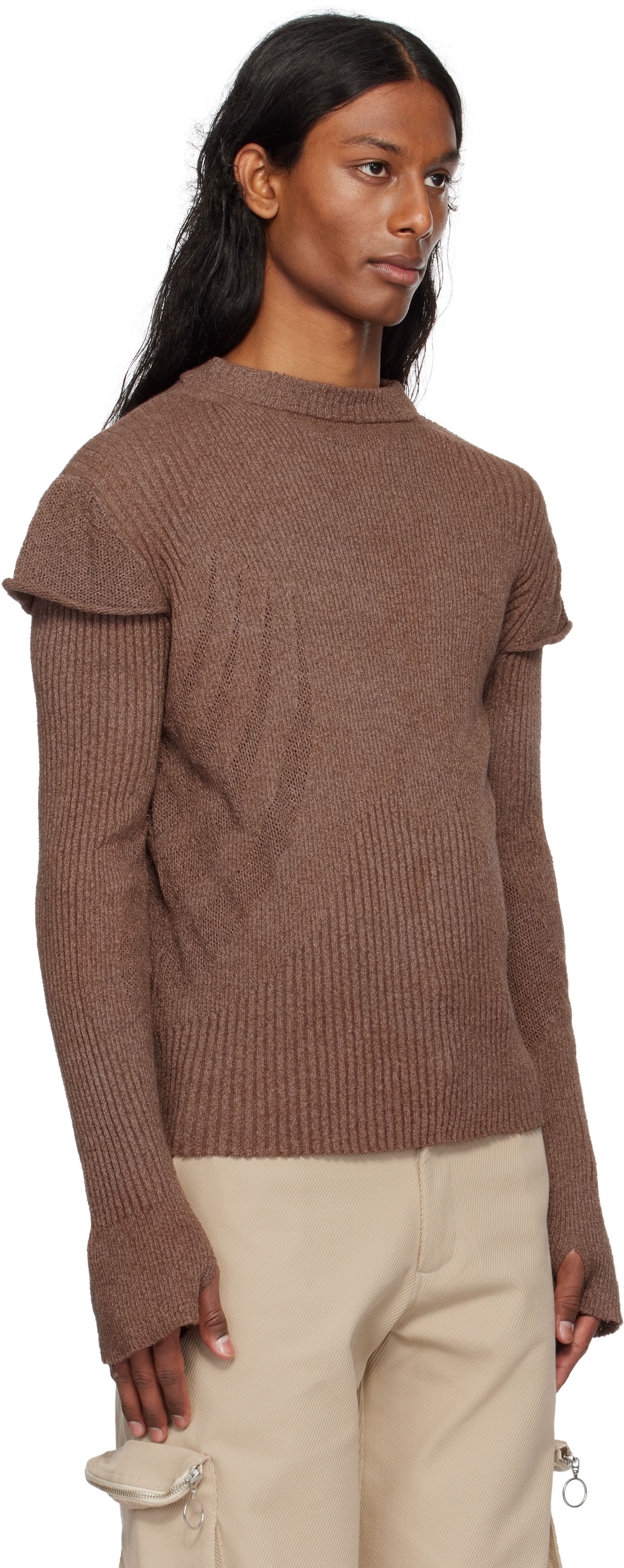 Charlie Constantinou Brown Light Knit Long Sleeve Sweater In Brown (garment Dye)