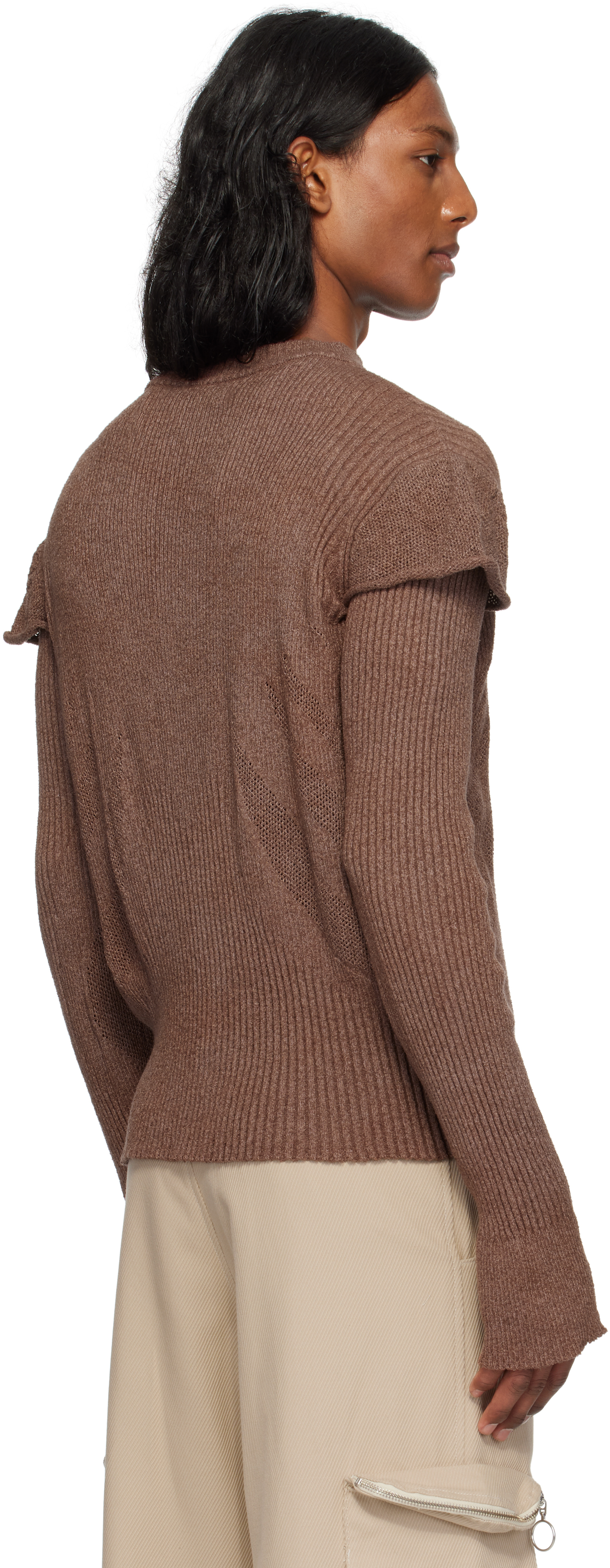 Charlie Constantinou Brown Light Knit Long Sleeve Sweater In Brown (garment Dye)