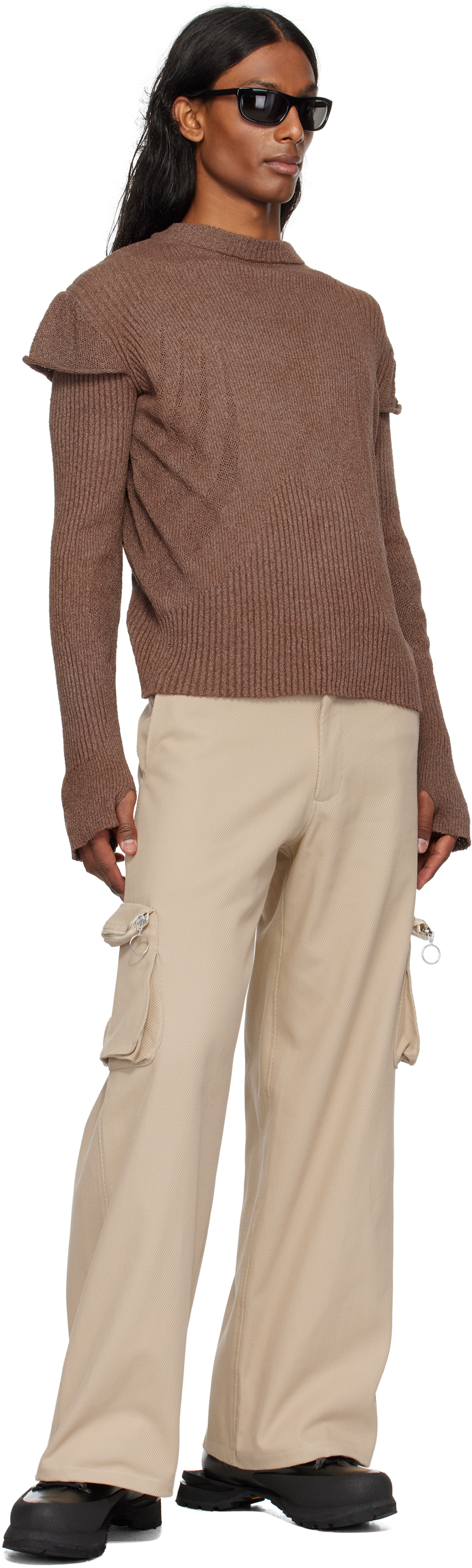 Charlie Constantinou Brown Light Knit Long Sleeve Sweater In Brown (garment Dye)