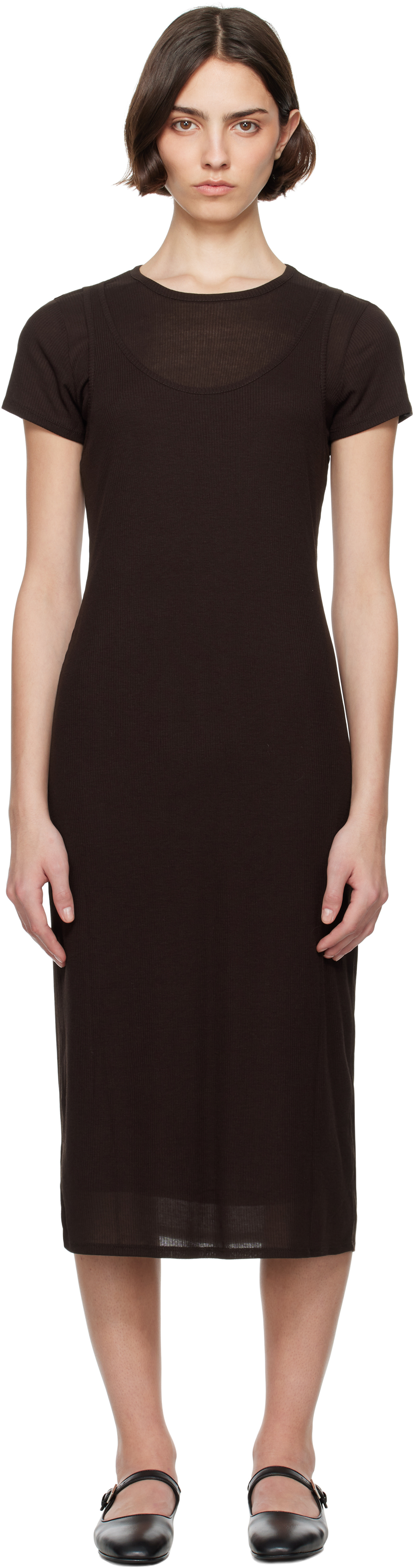 Brown Rozzi Double Layer Tee Midi Dress