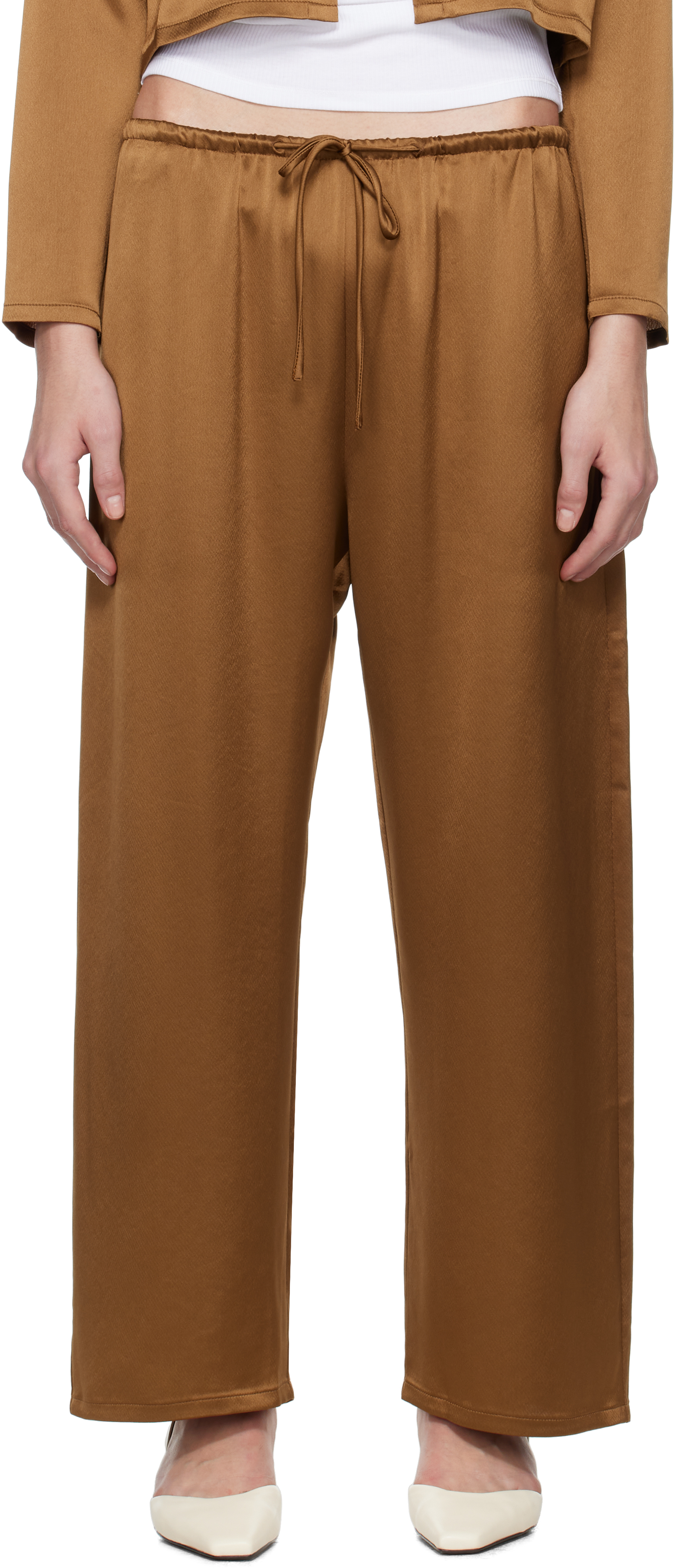 Shop Leset Brown Barb Crop Drawstring Lounge Pants In Henna