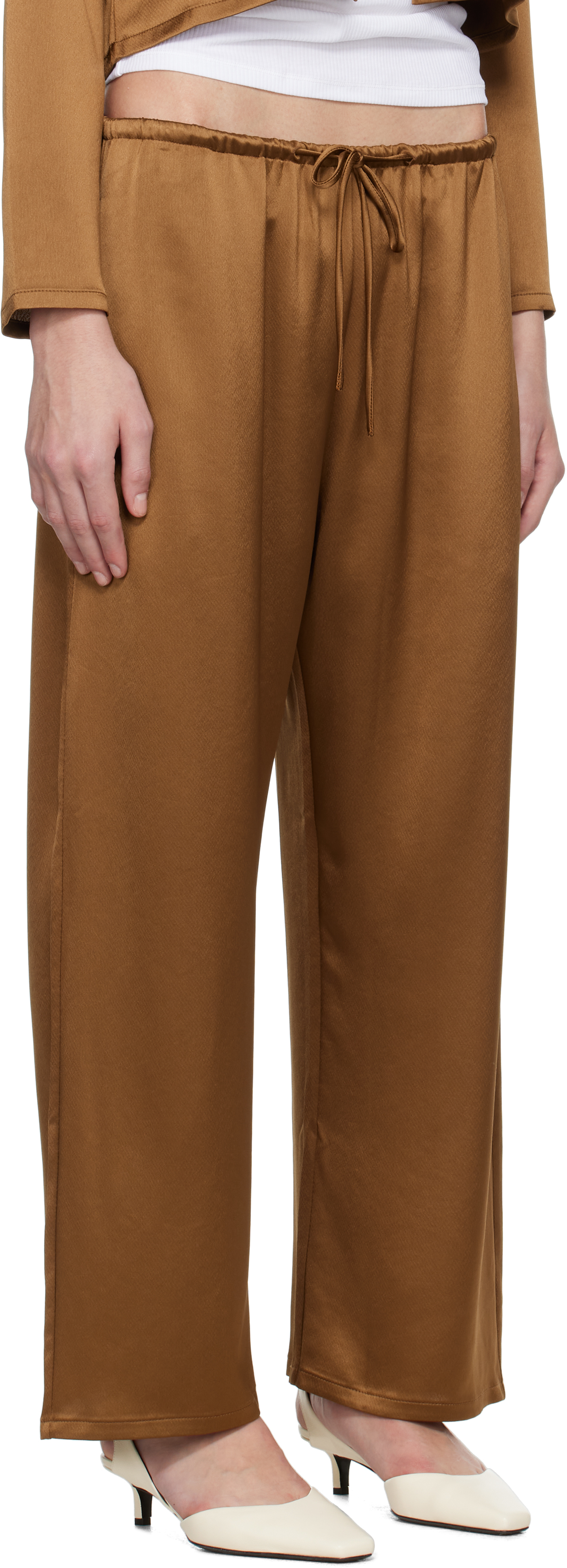 Shop Leset Brown Barb Crop Drawstring Lounge Pants In Henna