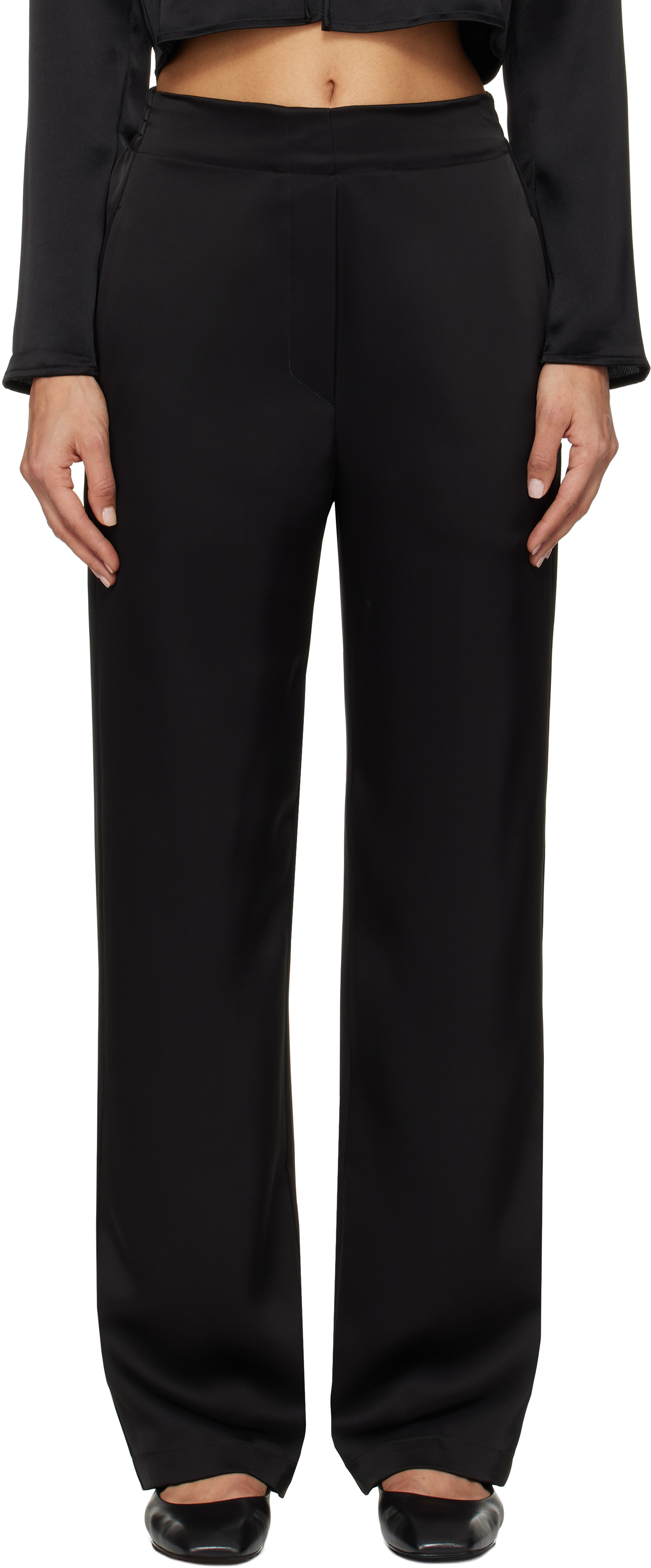 Black Barb High Waist Straight Leg Trousers