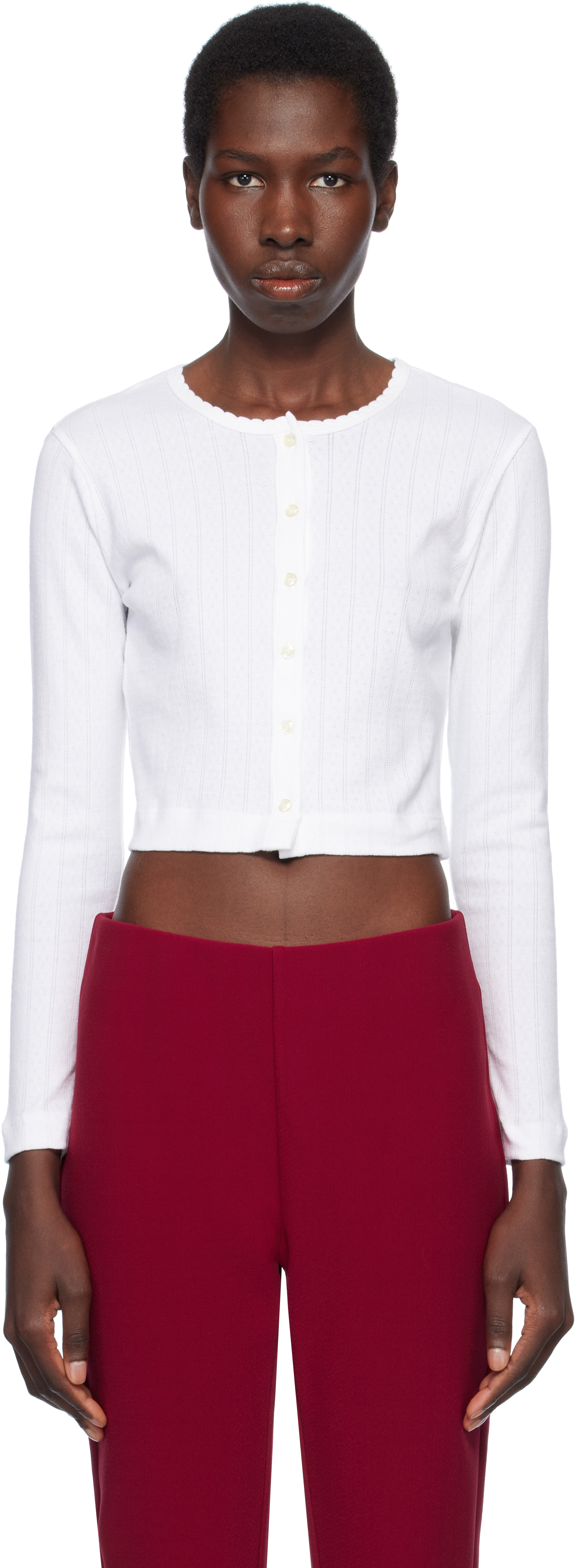 Shop Leset White Pointelle Crop Cardigan