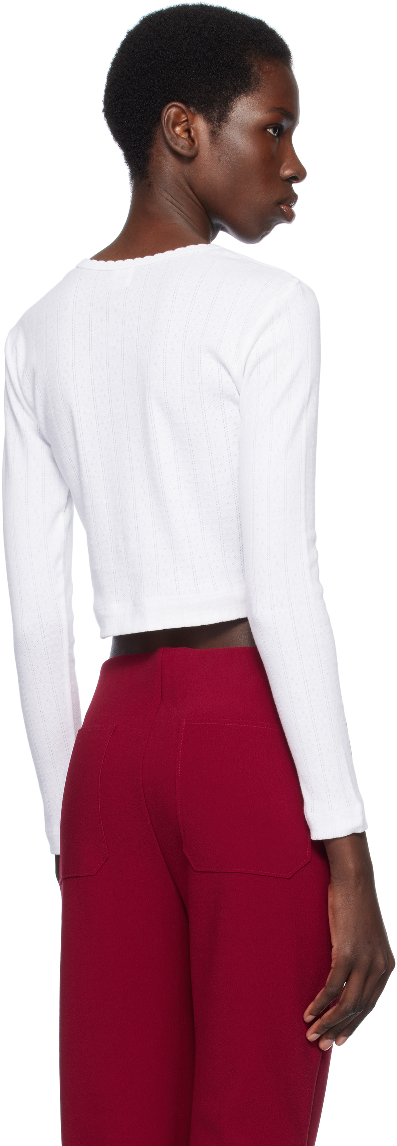 Shop Leset White Pointelle Crop Cardigan