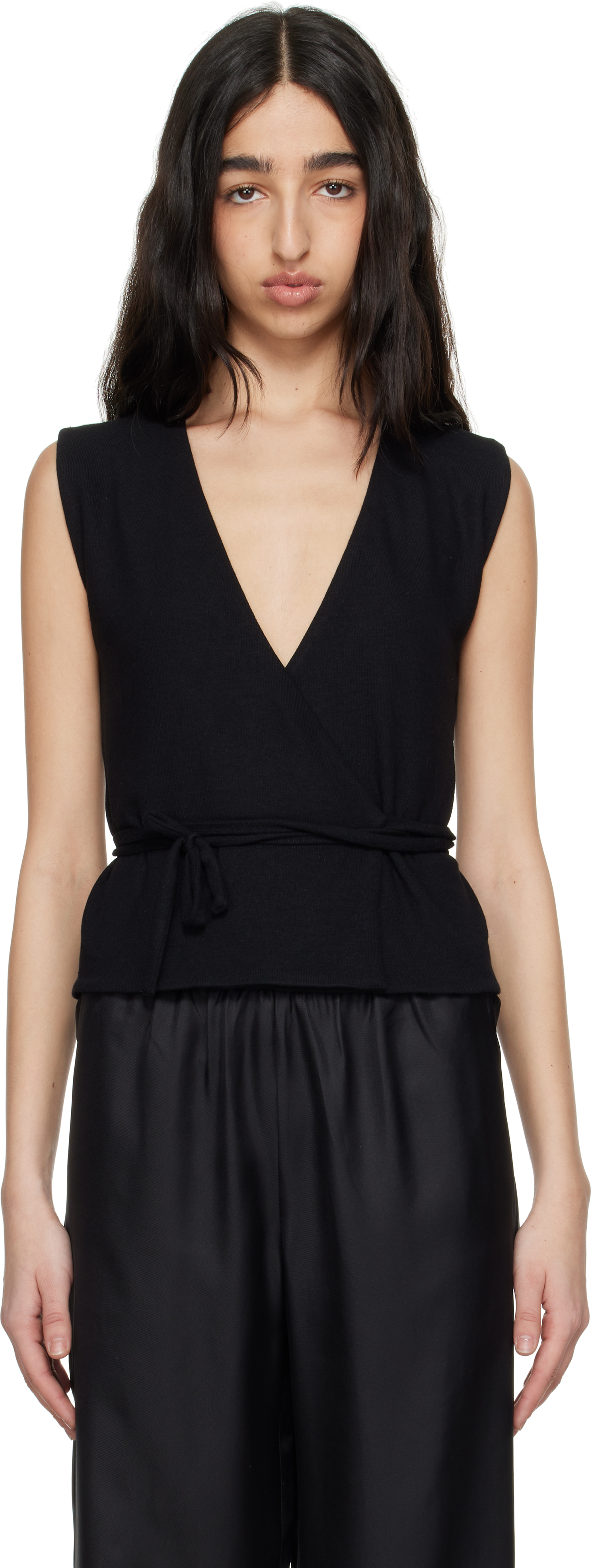 Black Lauren Sleeveless Wrap Vest