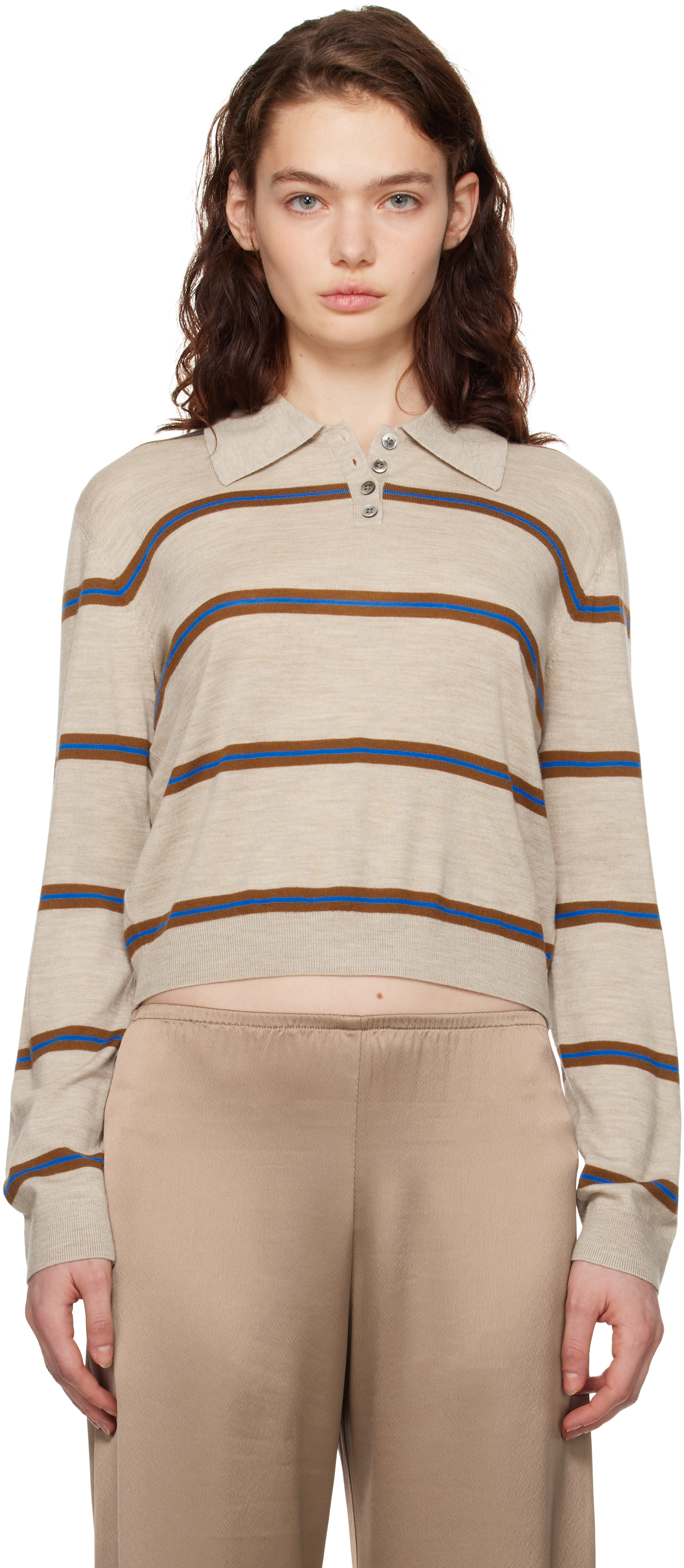 Beige James Stripe Polo