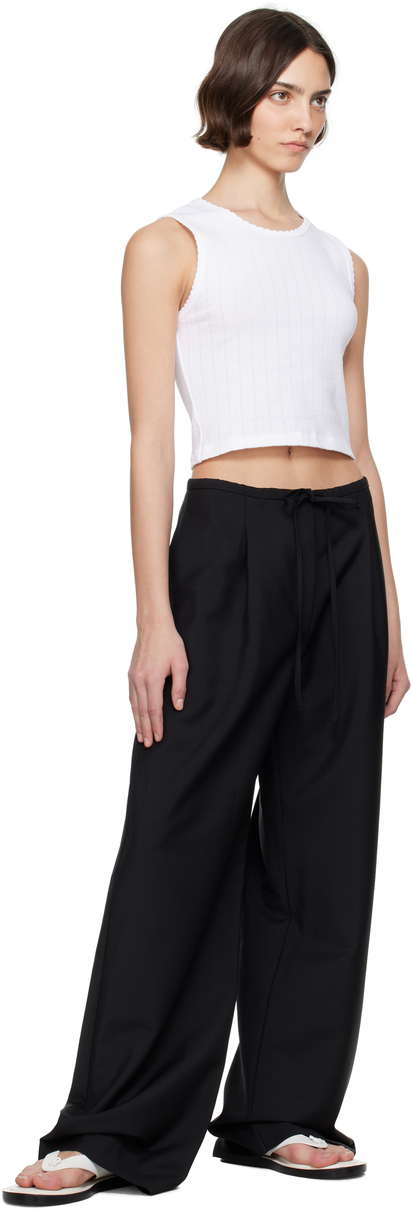 White Pointelle Sleeveless Crew Tank Top