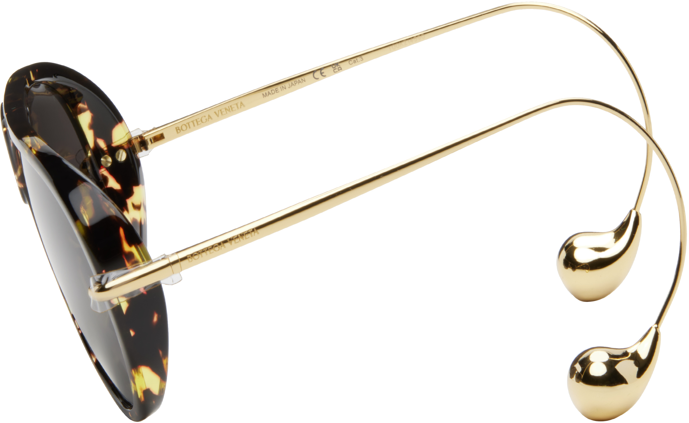 Bottega Veneta Black Sunglasses With Drop Detail On The Temples And Leopard Print Detail In Acetate In 005 Havana