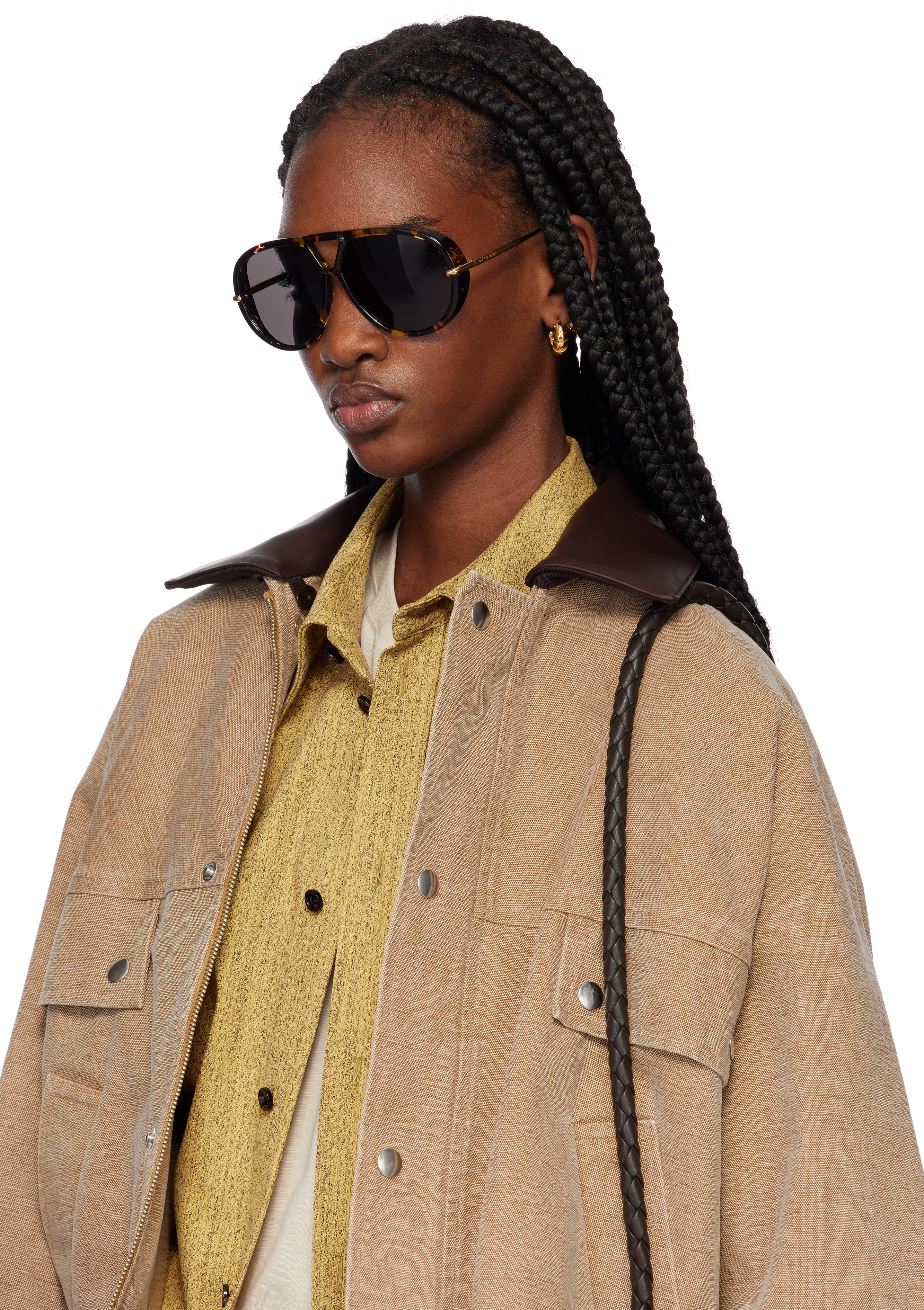 Bottega Veneta Black Sunglasses With Drop Detail On The Temples And Leopard Print Detail In Acetate In 005 Havana