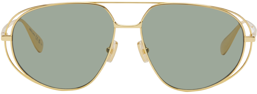 Shop Bottega Veneta Gold Classic Aviator Sunglasses In 001 Gold