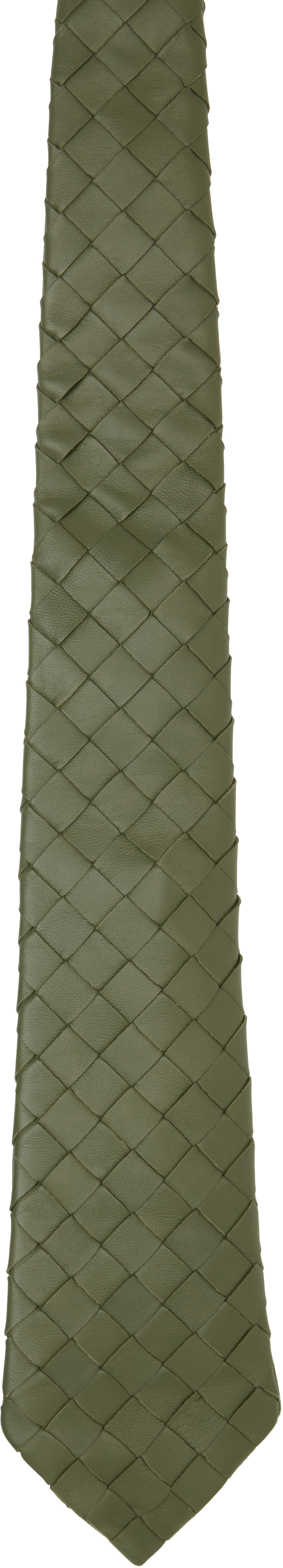Bottega Veneta カーキ イントレチャート編みネクタイ Bottega Veneta: カーキ Intrecciato レザー ネクタイ | SSENSE 日本