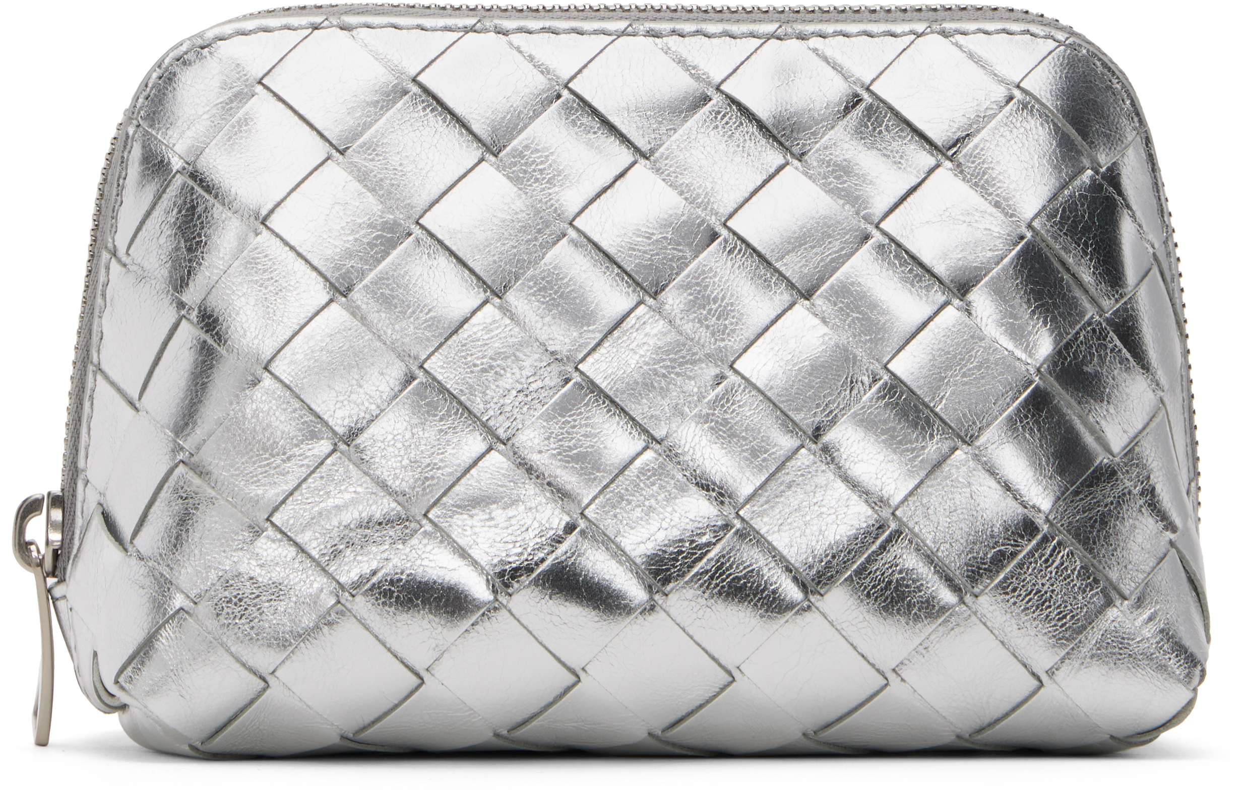 Silver Intrecciato Small Half-Moon Beauty Pouch