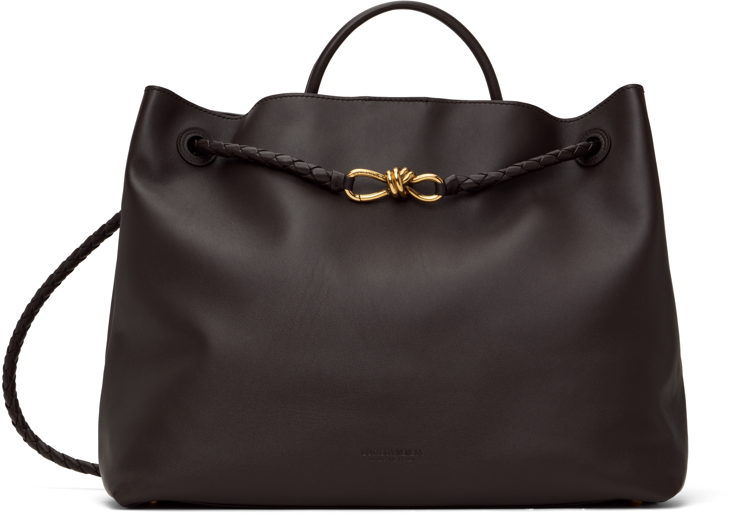Bottega Veneta Brown Large Andiamo Bag In 2190 Fondant-m Brass