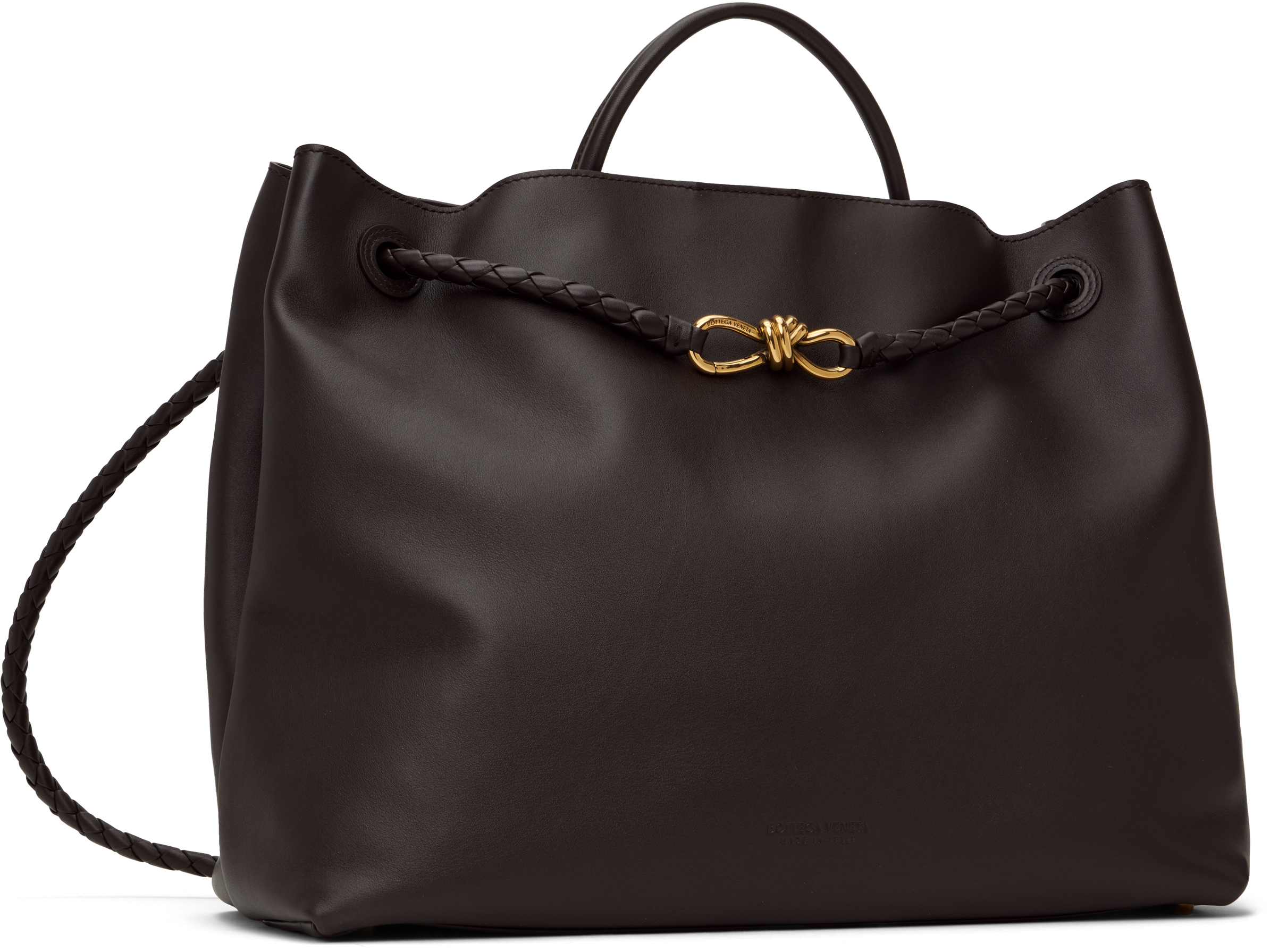 Bottega Veneta Brown Large Andiamo Bag In 2190 Fondant-m Brass
