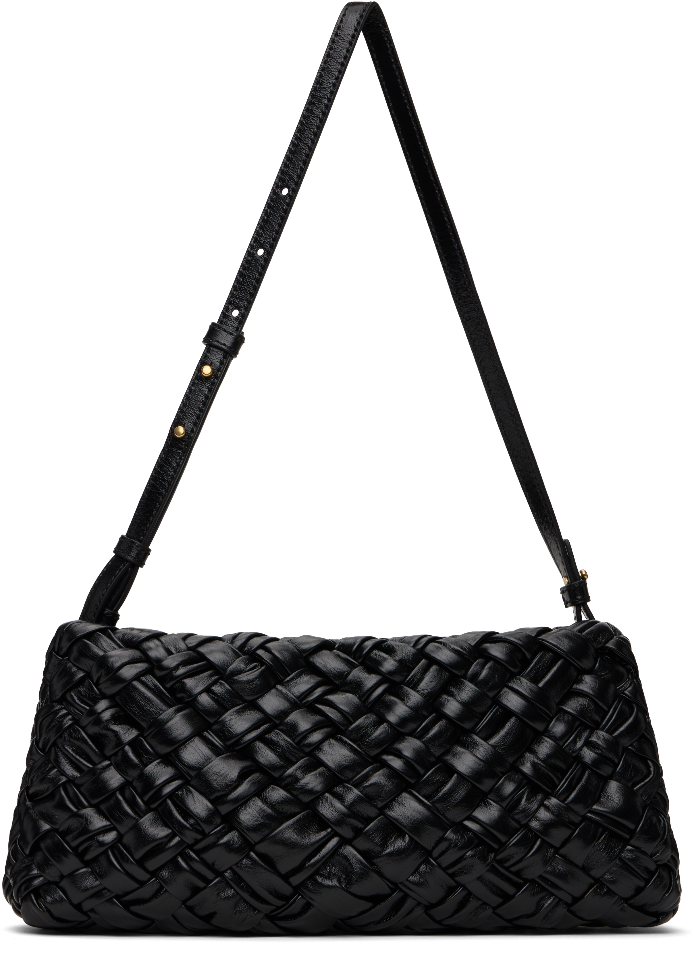 Bottega Veneta Kalimero Cha-cha Leather Shoulder Bag In 1019 Black-m Brass