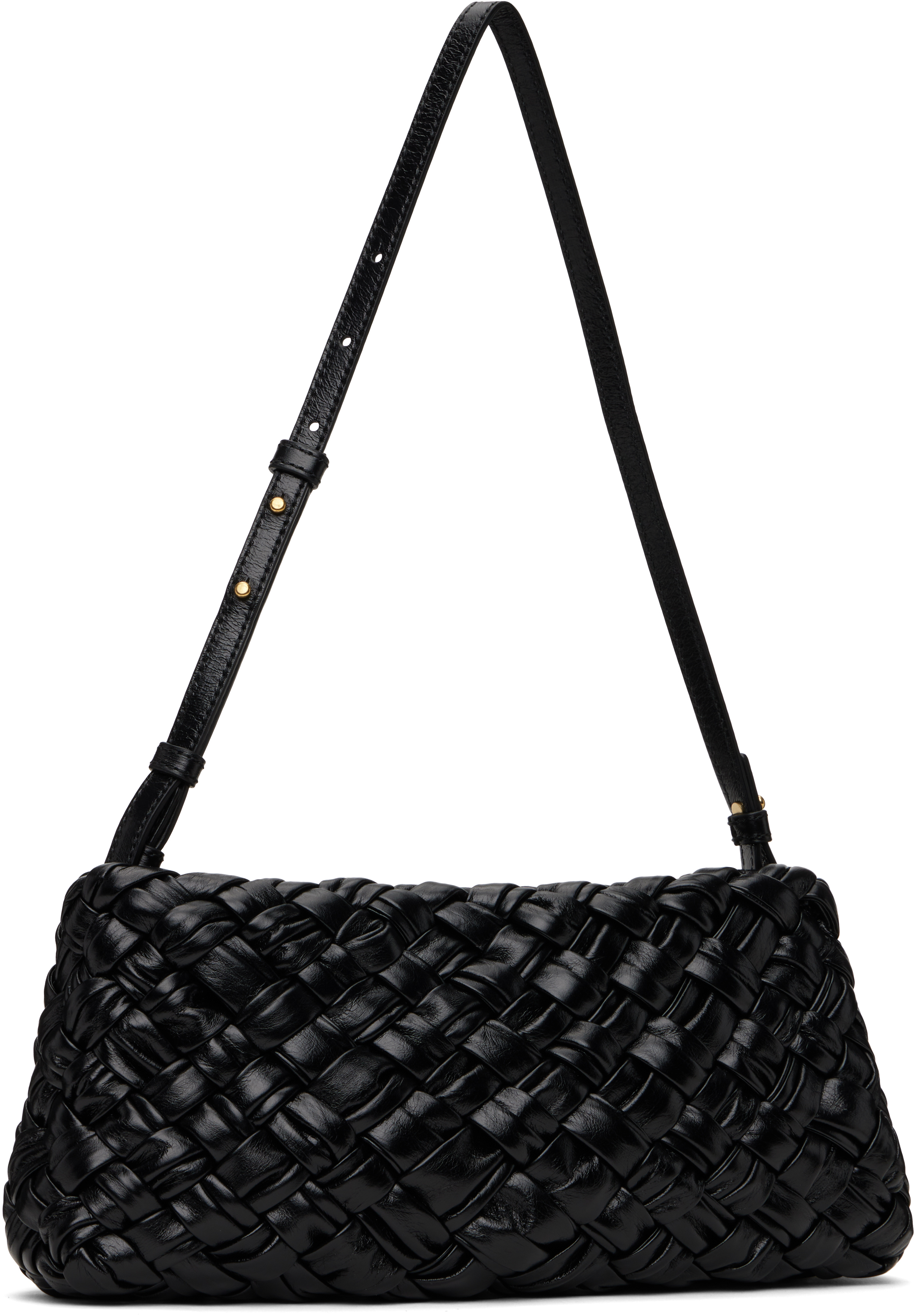 Bottega Veneta Kalimero Cha-cha Leather Shoulder Bag In 1019 Black-m Brass