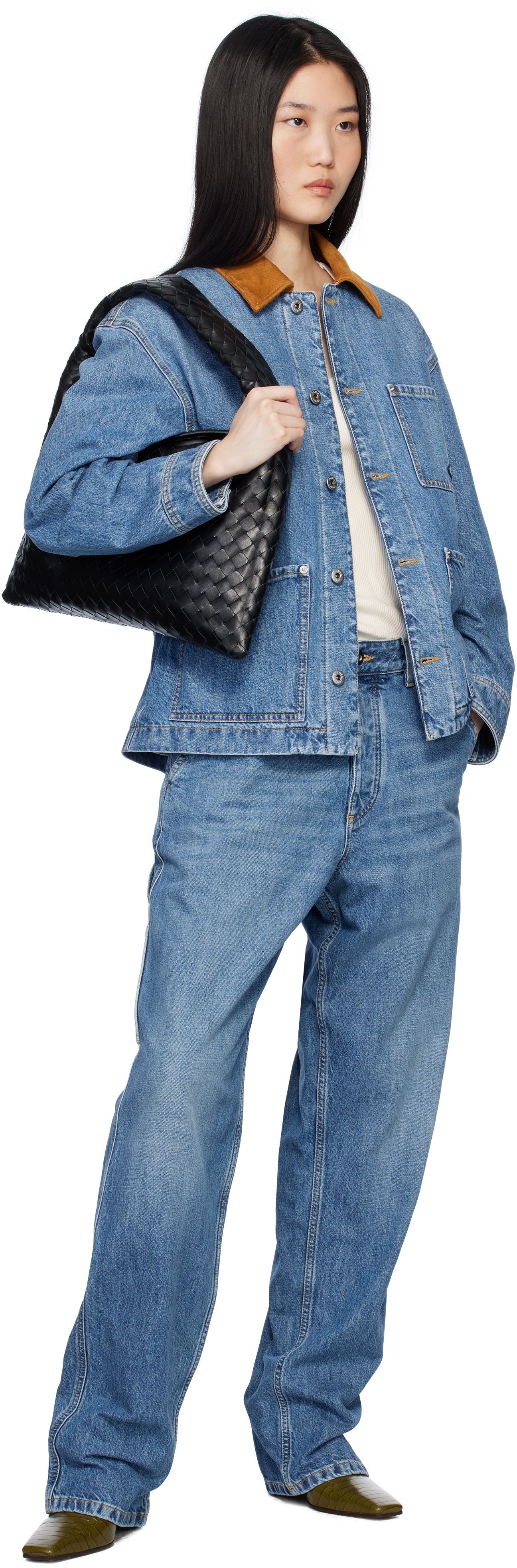 Bottega Veneta Small Hop Leather Shoulder Bag In 1019 Black-m Brass