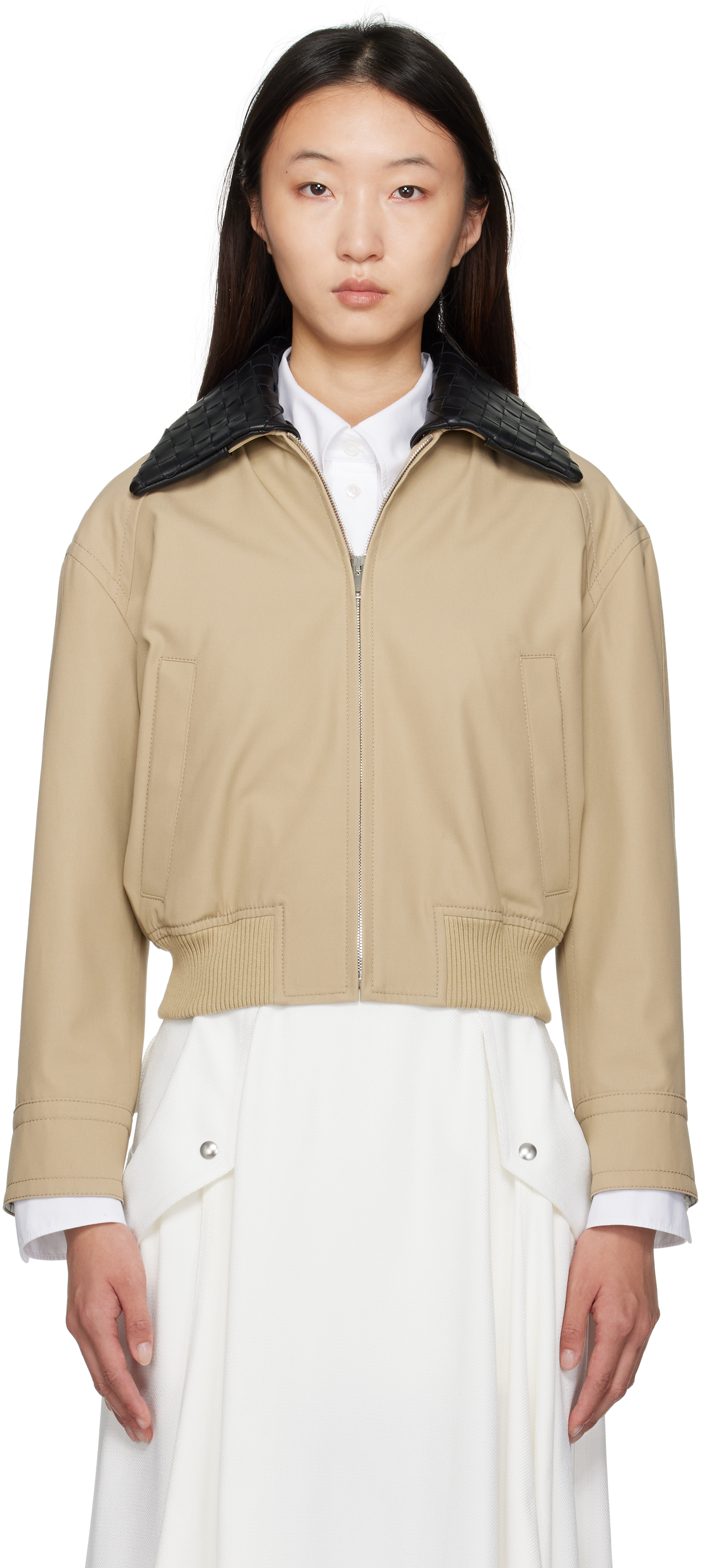 Beige Cotton Twill Blouson Jacket