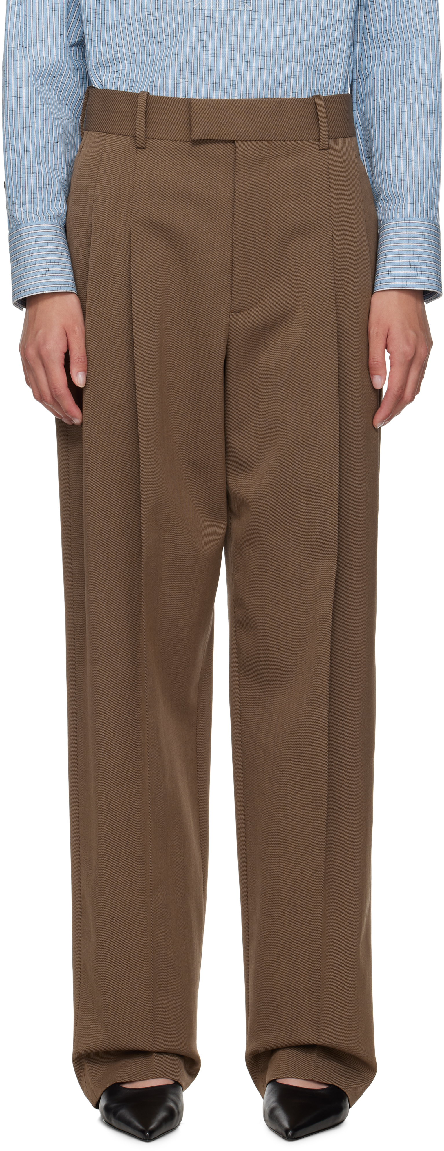 Brown Wool Straight Trousers