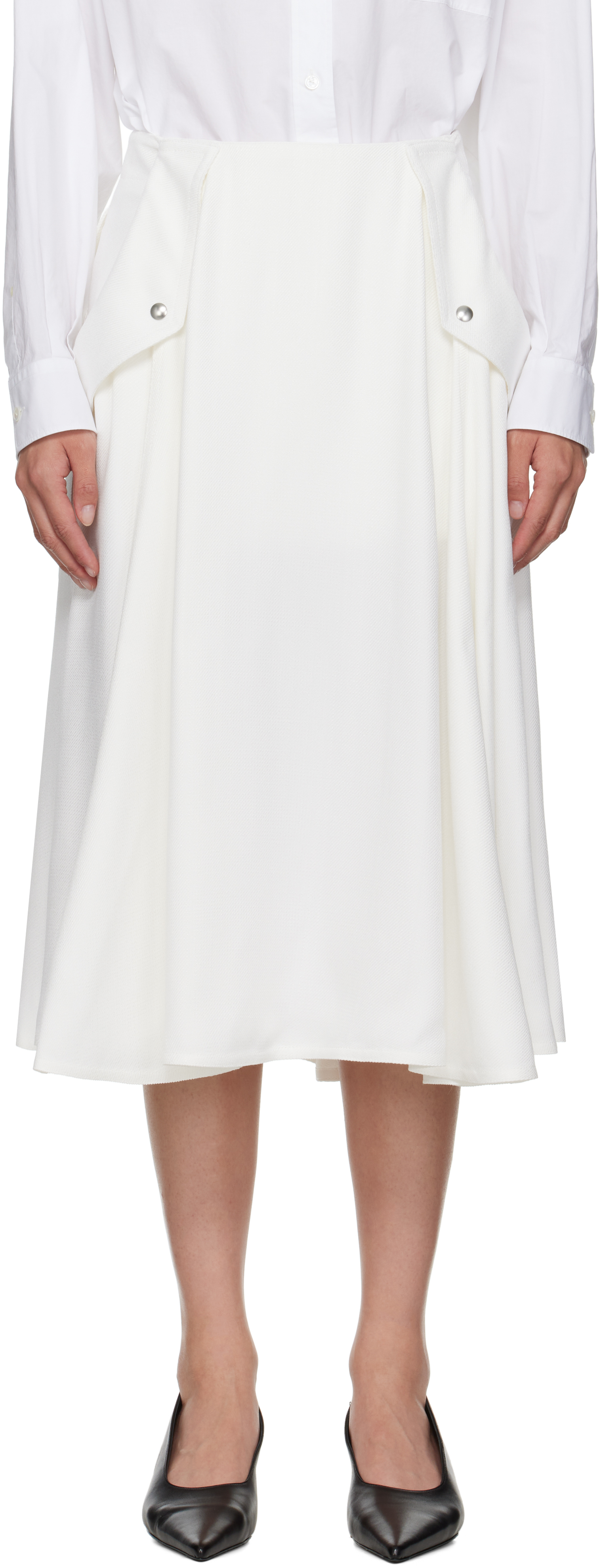 Off-White Viscose Pleated Midi Skirt