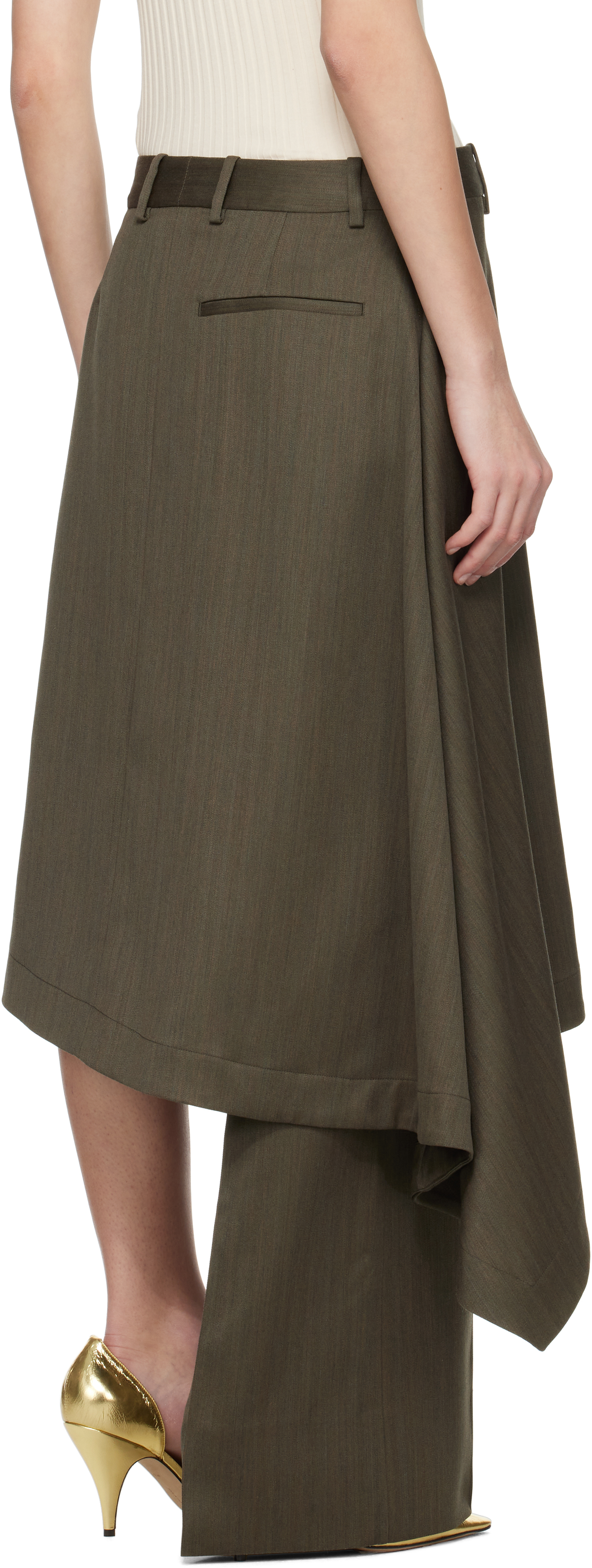 Bottega Veneta Khaki Wool Subtle Stripe Skirt Trousers