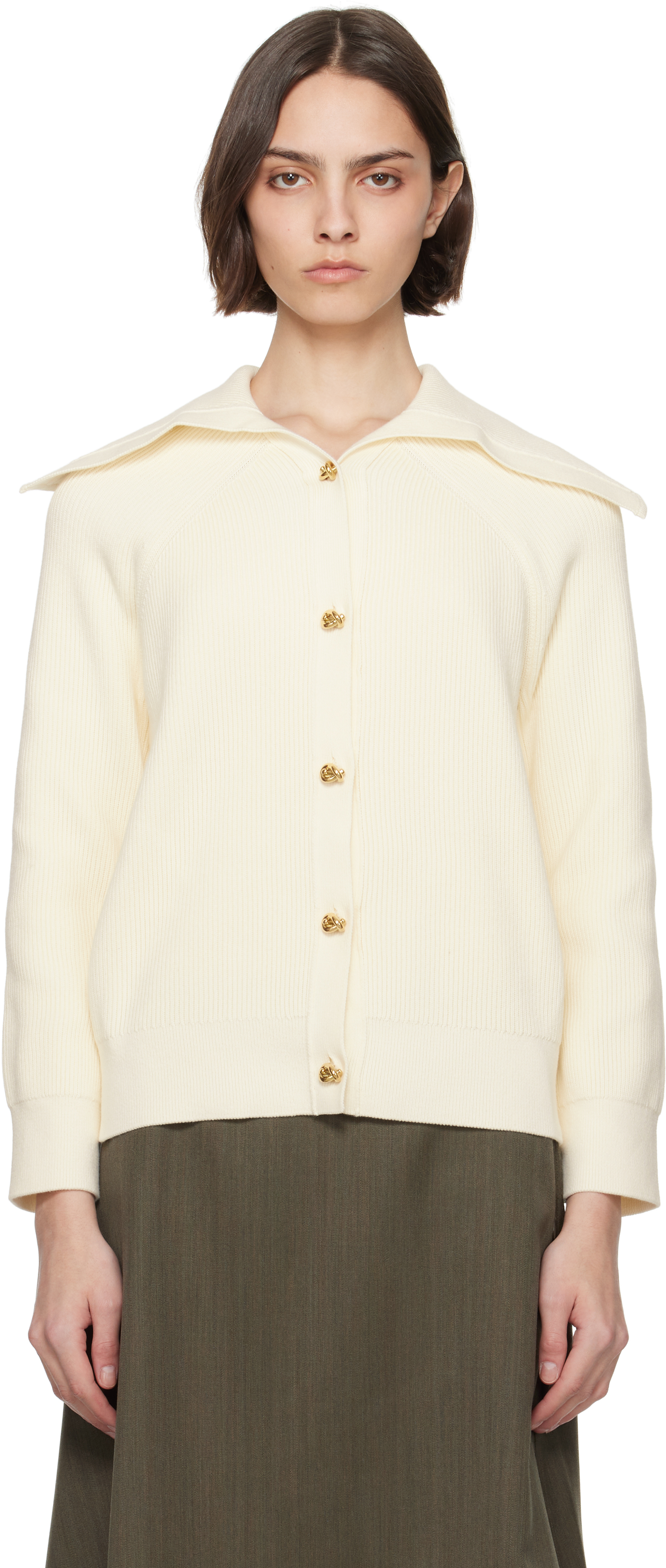Bottega Veneta Women Cream Stretch Cotton Blend Cardigan In Neutral