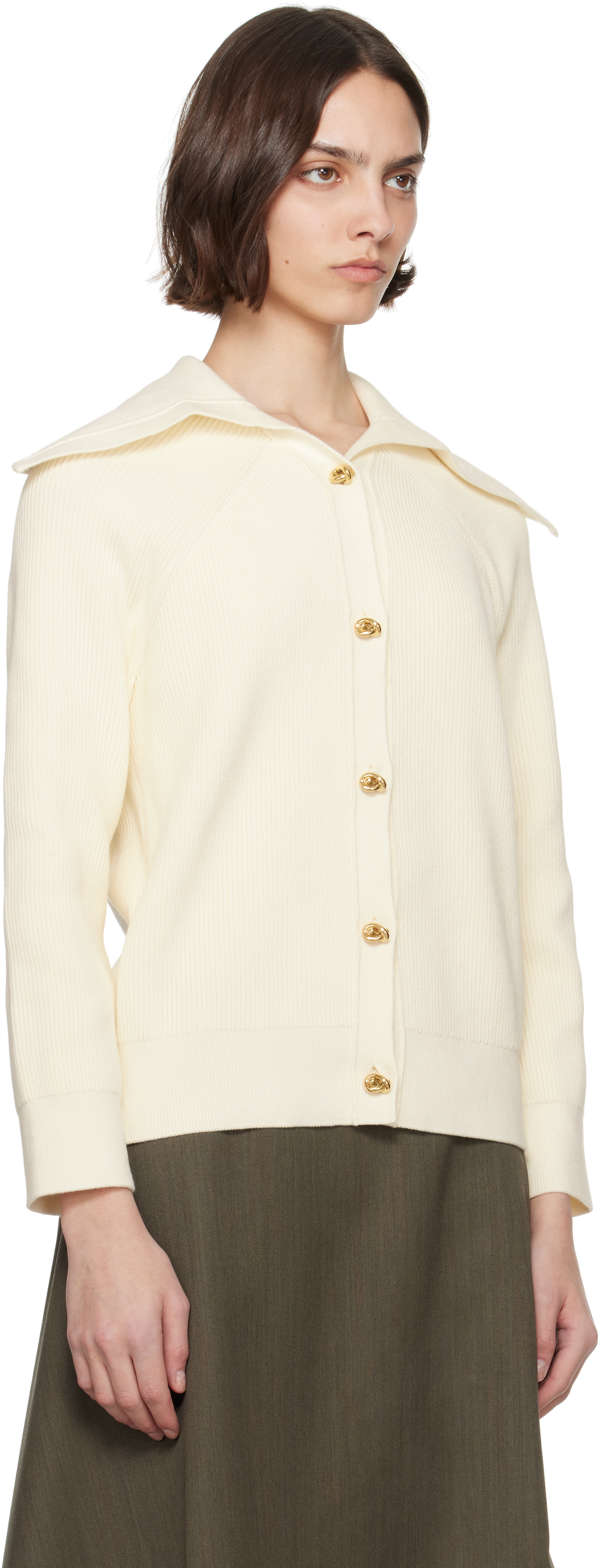 Bottega Veneta Women Cream Stretch Cotton Blend Cardigan In Neutral