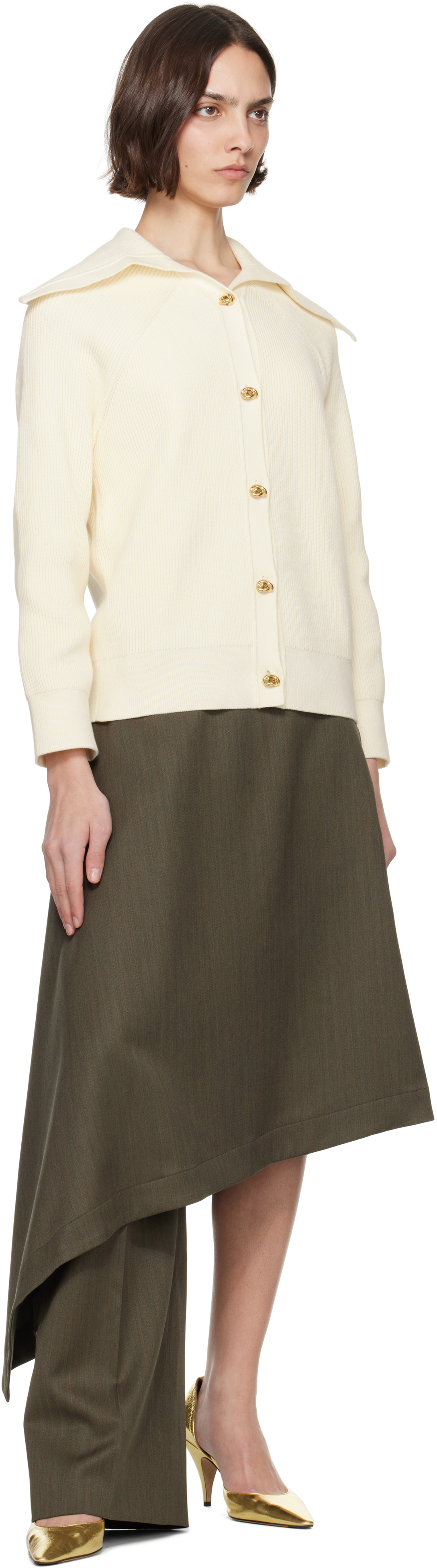 Bottega Veneta Women Cream Stretch Cotton Blend Cardigan In Neutral