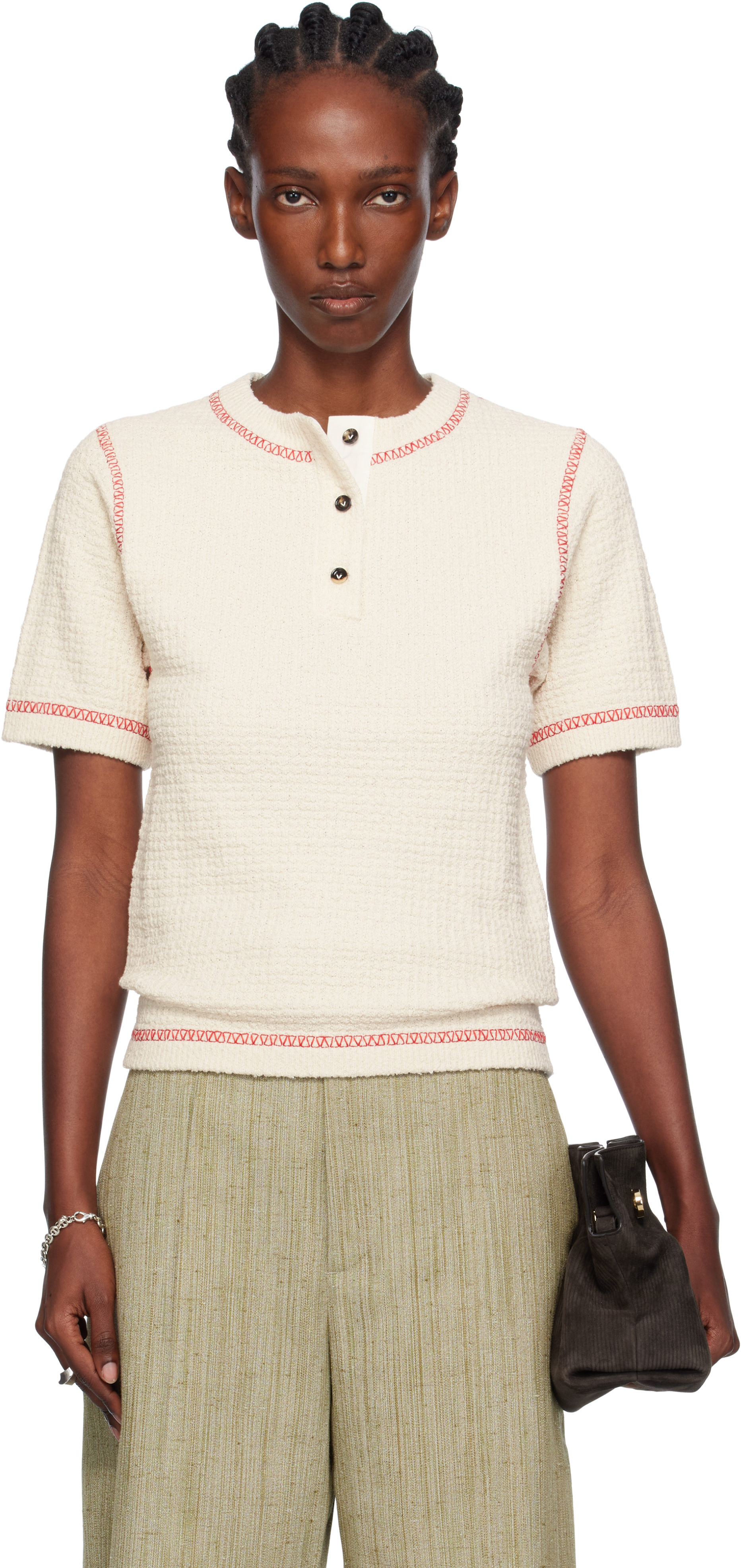 Bottega Veneta Women Waffle Cotton T-shirt In White