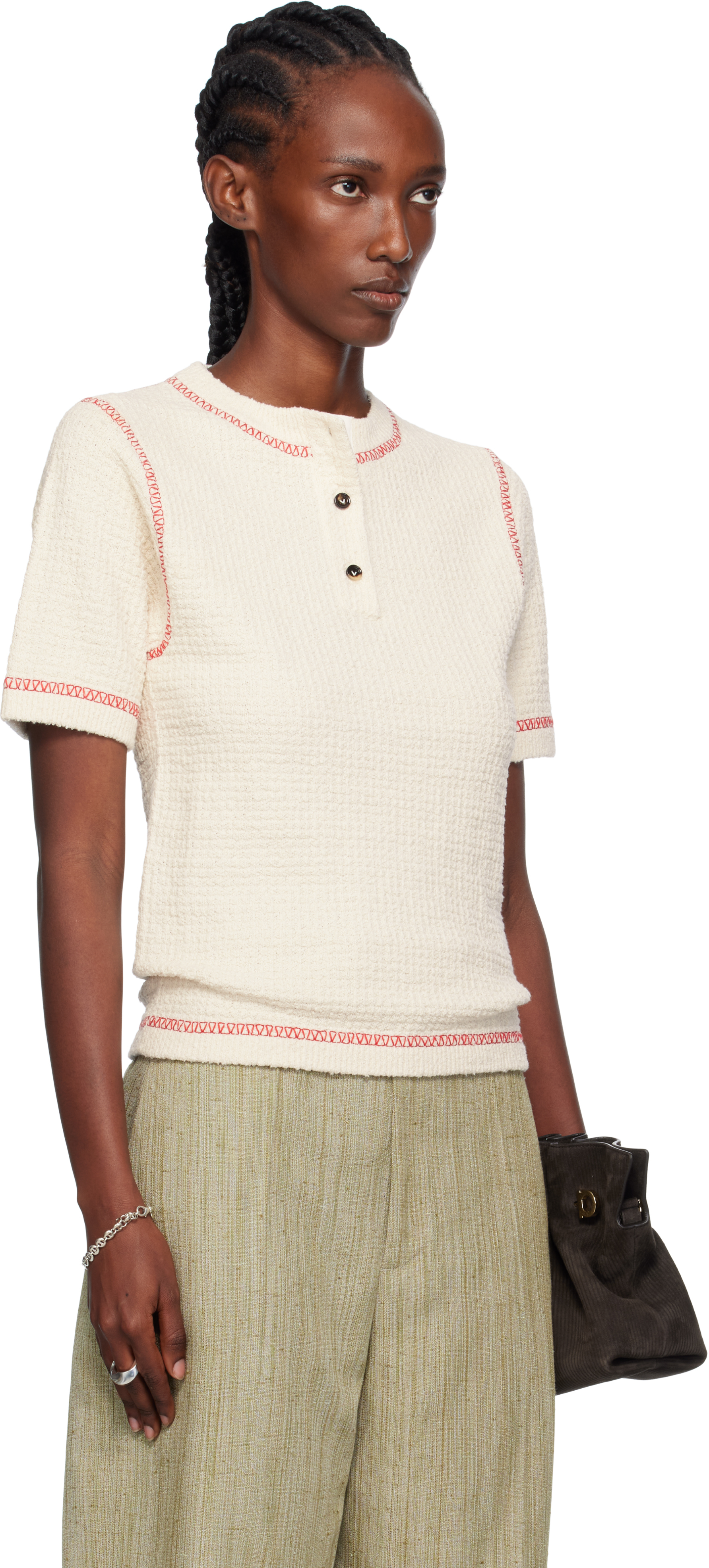 Bottega Veneta Women Waffle Cotton T-shirt In White