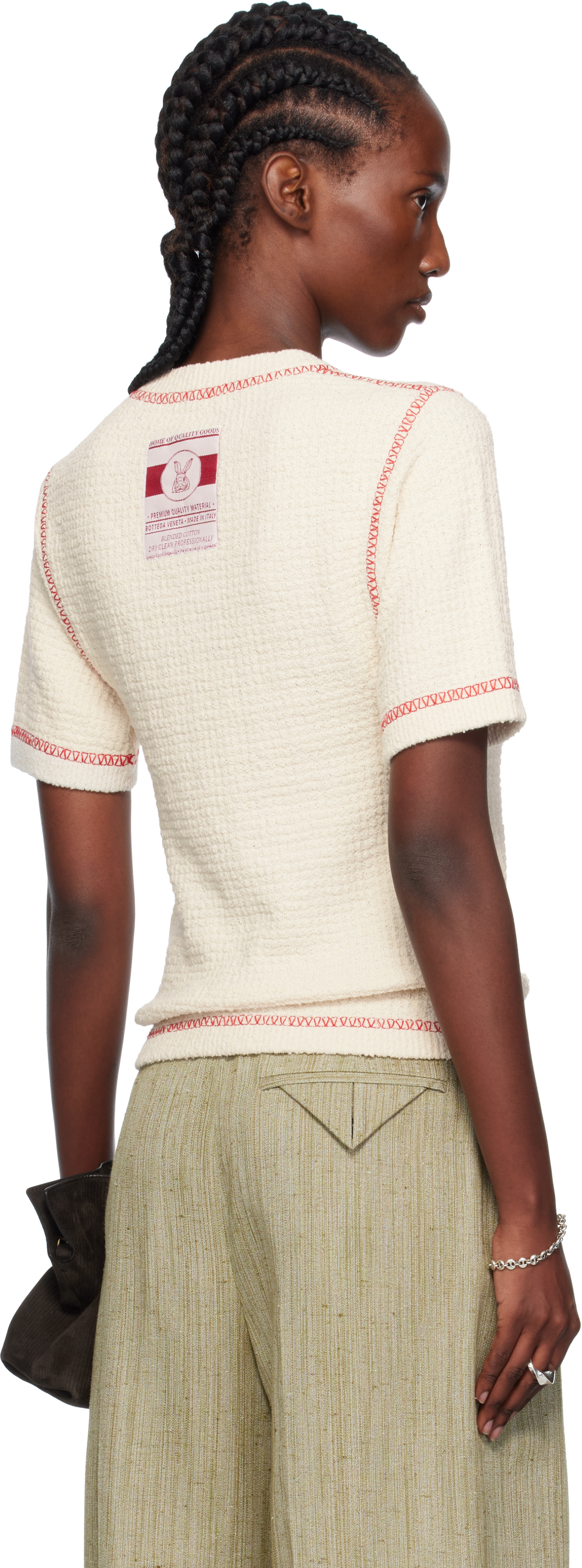 Bottega Veneta Women Waffle Cotton T-shirt In White