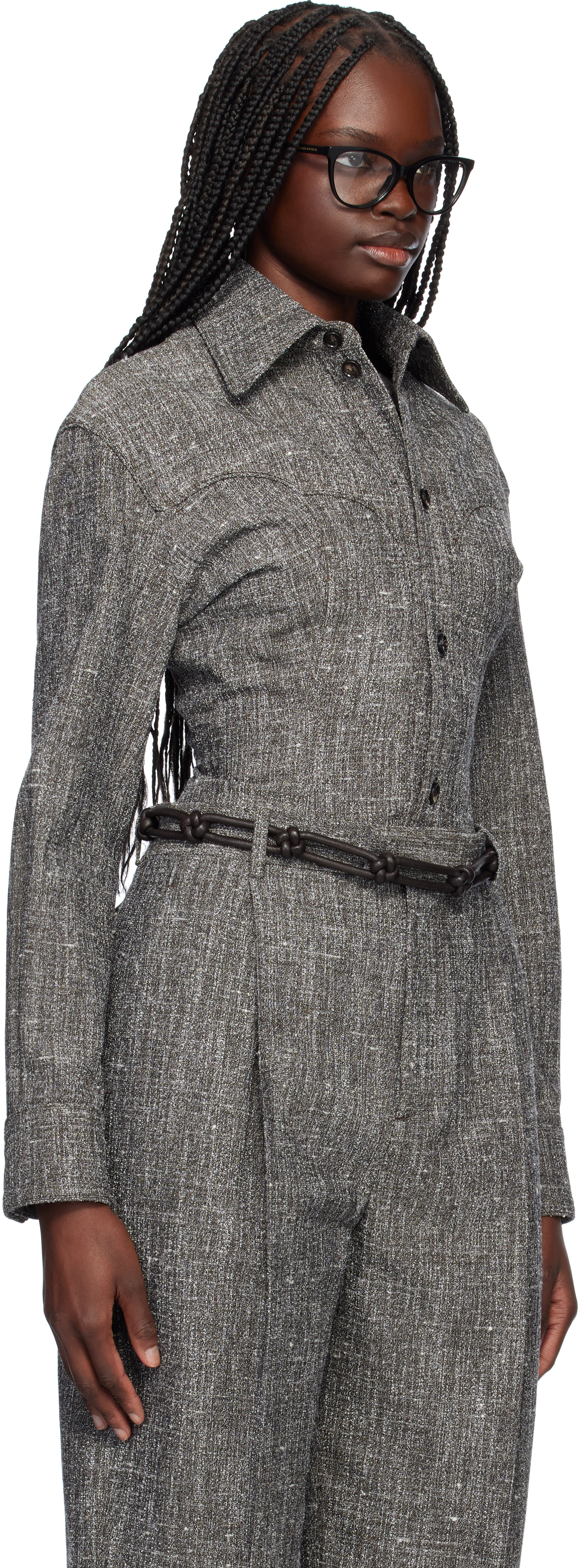 Bottega Veneta Gray Melange Viscose & Silk Shirt In 1276 Brown/grey/whit